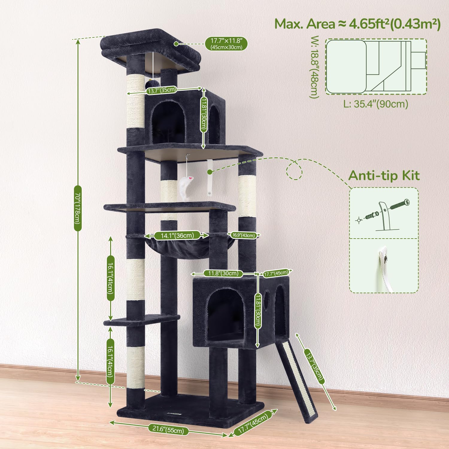 Globlazer Heavy Duty Cat Tree Tower, 70inch Sturdy Cat Tree for Indoor Cats Sturdy Large Cat Tower with Scratching Post and Boar
