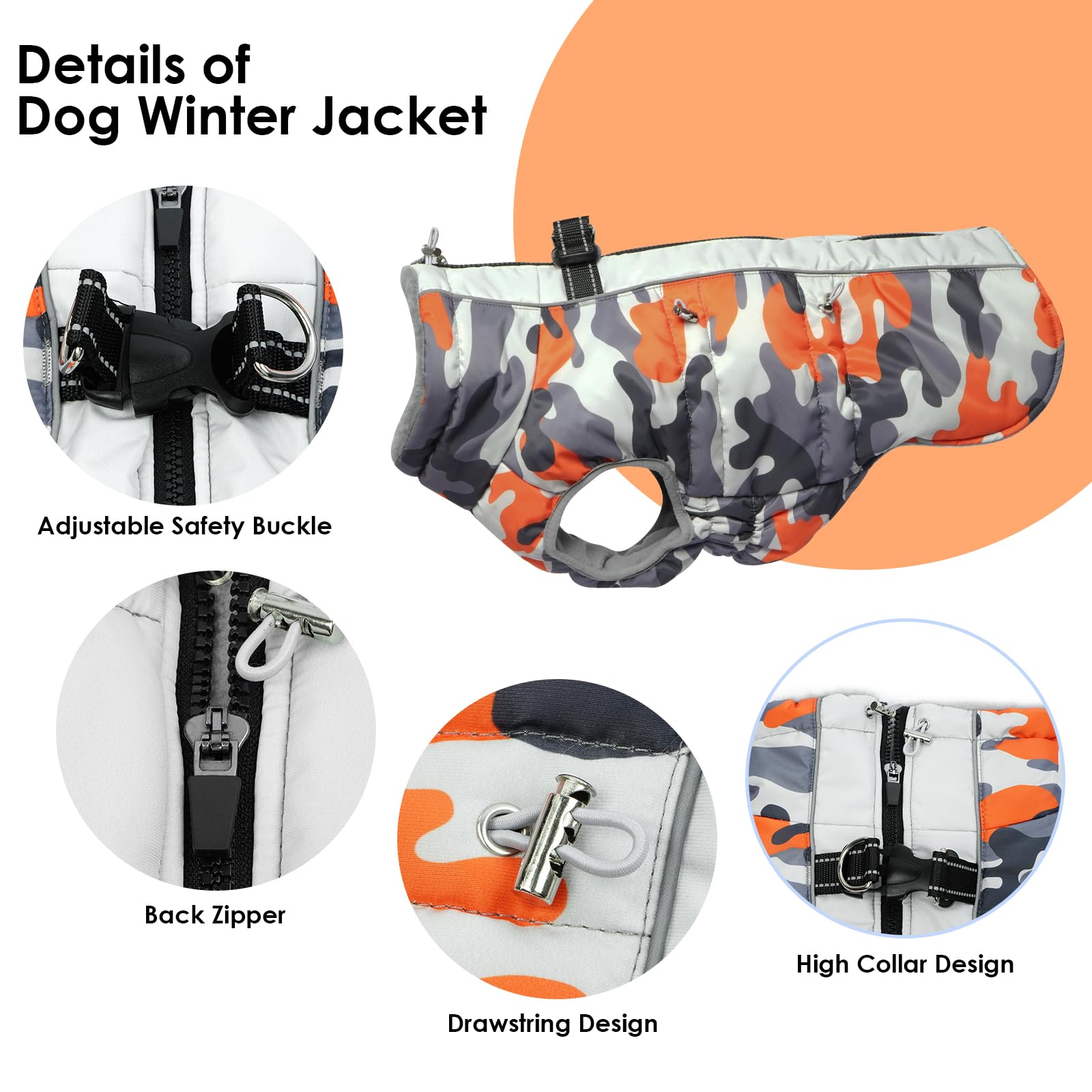 Dog Coat for Large Dogs, Dog Winter Jacket-X Large Warm Dog Coat with Harness Reflective Dog Vest Water-Resistant Dog Snowsuit D