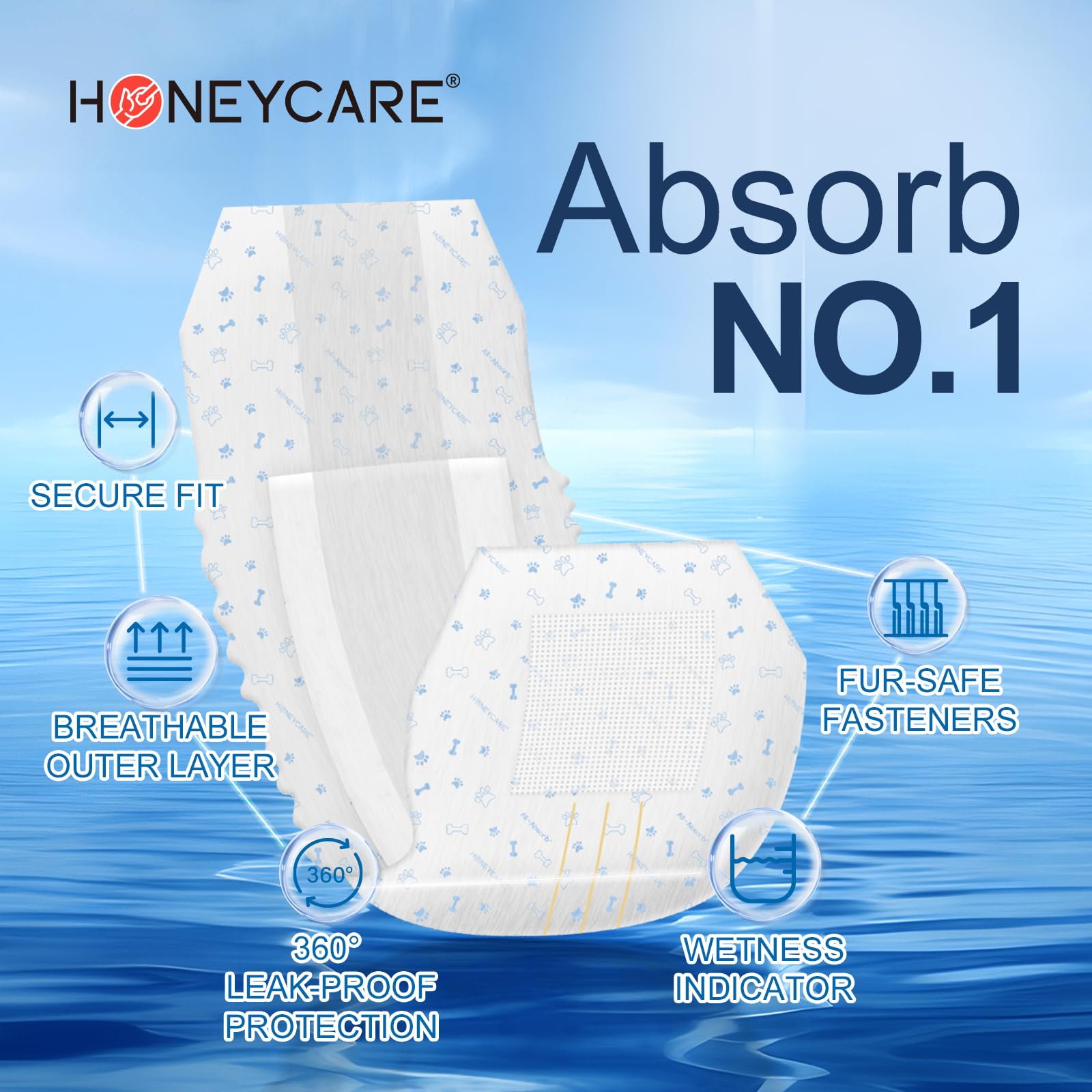 HONEY CARE All-Absorb A27 Male Dog Wrap, 50 Count, Extra Small