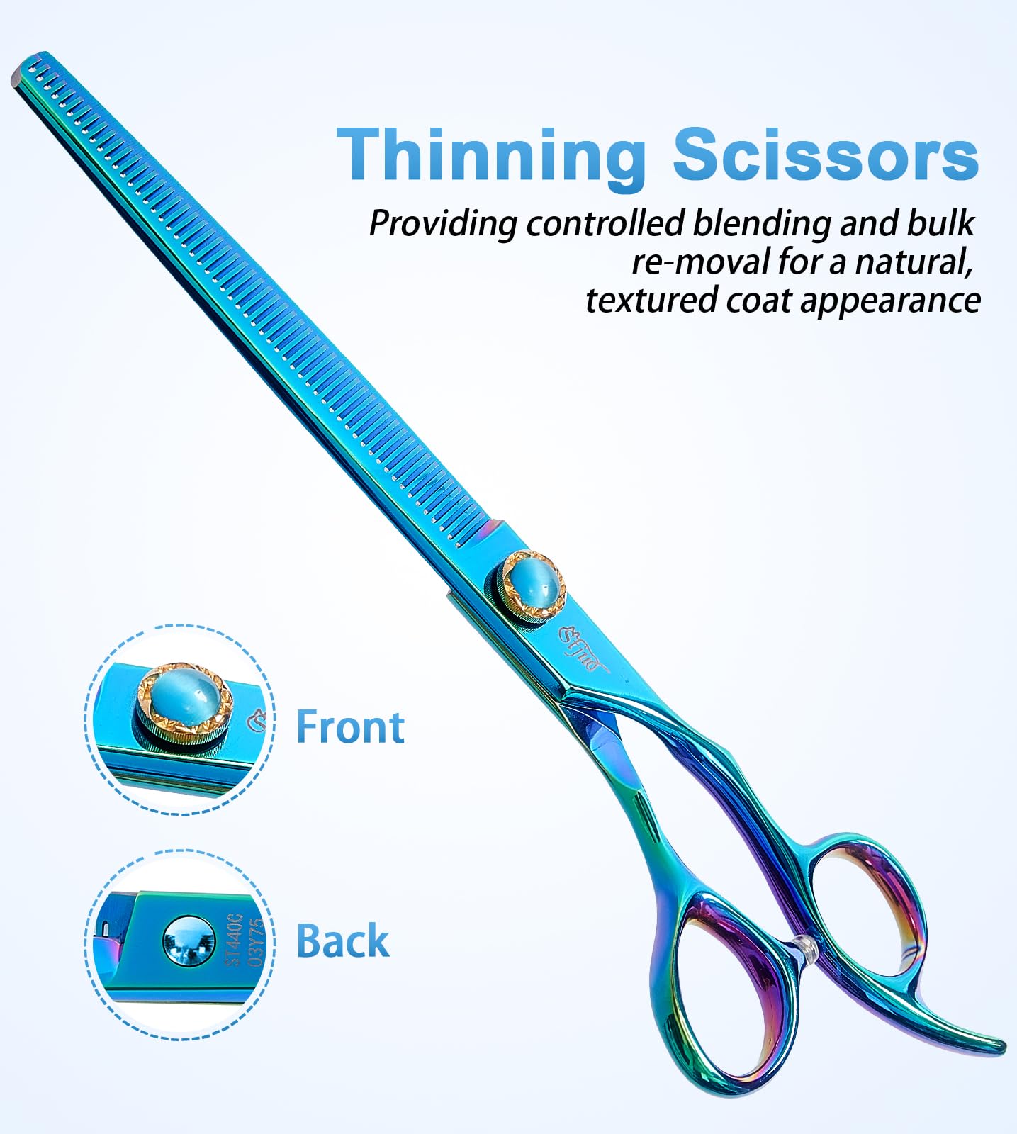 Stjuo 7.5'' Dog Thinning Scissors For Grooming 440C Stainless Steel Green Professional Pet Trimming Scissors Sharp Blades Cuttin