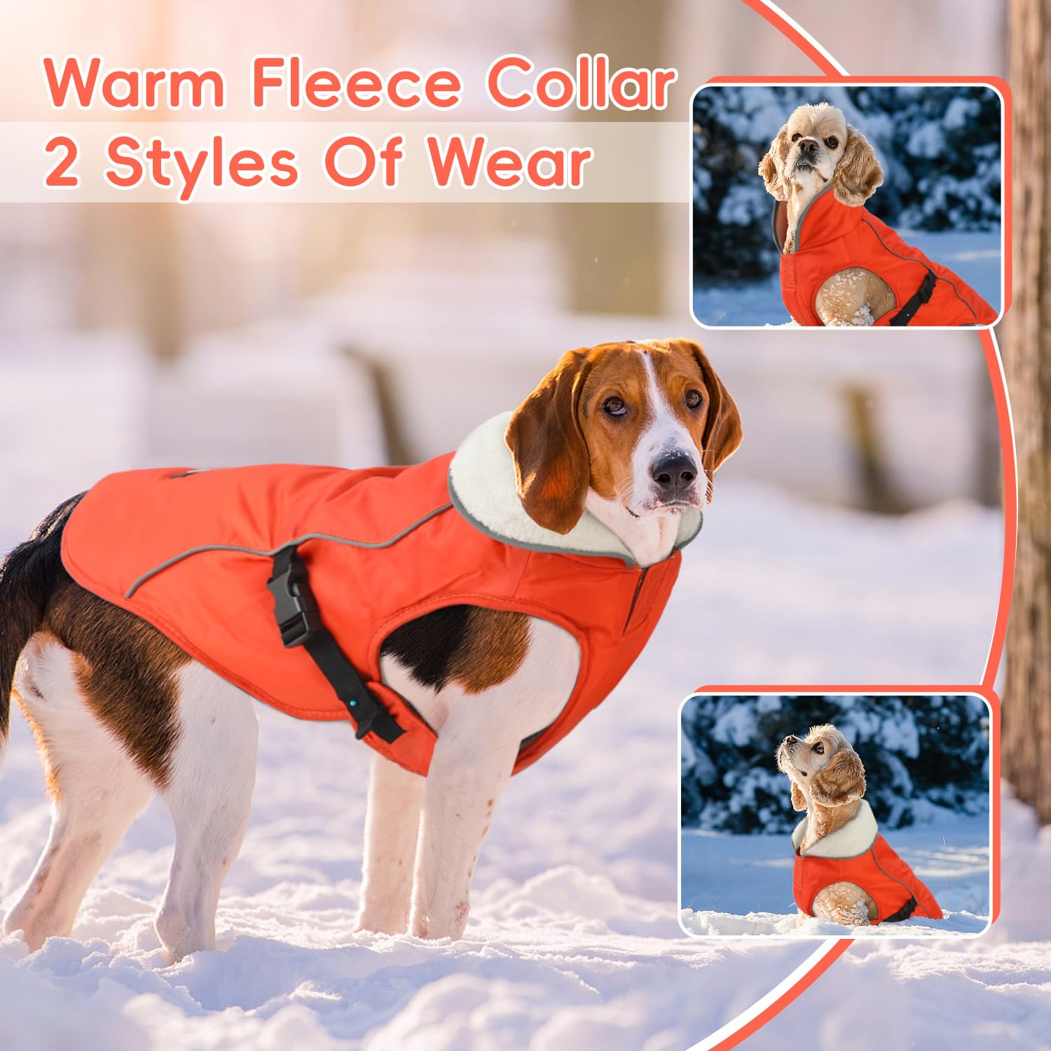 Emust Dog Jacket Winter, Cozy Windproof Dog Jacket For Cold Weather, Solid Color Dog Vests For Winter For Medium Dogs, Orange, M
