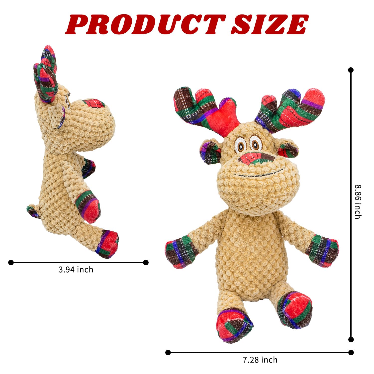 Cneeeeeb Dog Toys Squeaky Interactive Stuffed Pp Cotton Puppy Teething Chew Toy Deer Shape Crinkle Sound Paper Tail, For Large M