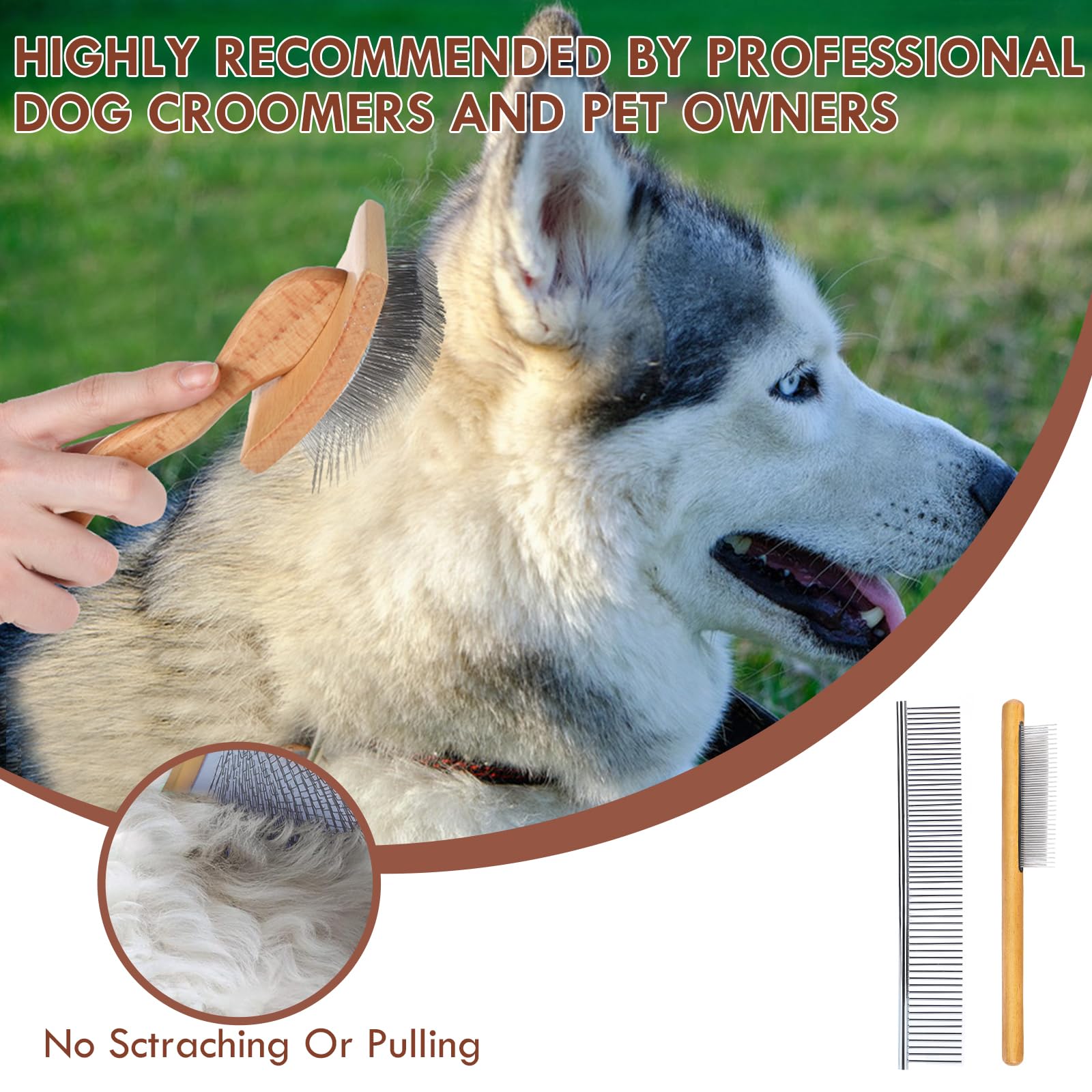COZYGIFT Large Dog Brush for Medium or Long Haired Dogs, Long Pin Slicker Brush for Removes Loose Hair, Tangles and Knots, Best