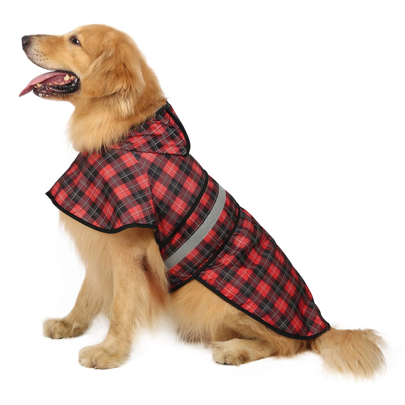 Hde Dog Raincoat Hooded Slicker Poncho For Small To X-Large Dogs And Puppies Plaid - L