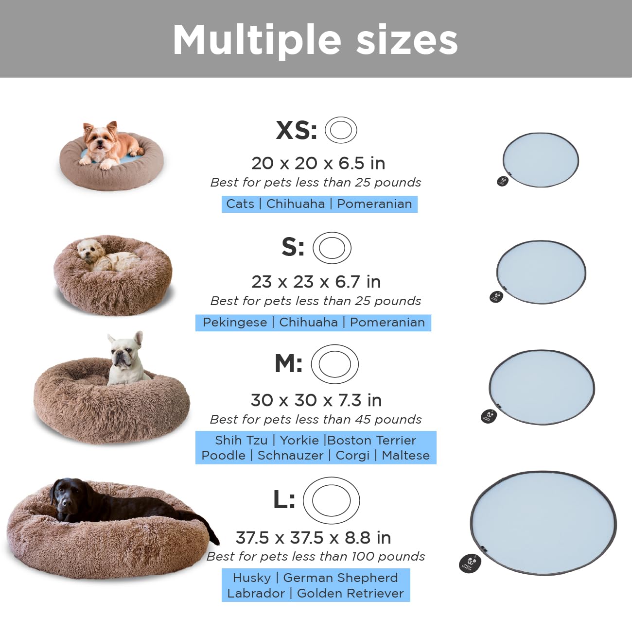 Donut Bed + Free Removable Cooling Mat, Calming Dog Bed Washable Ideal For Small To Large Dogs And Cats & Round Dog Bed, Multipl