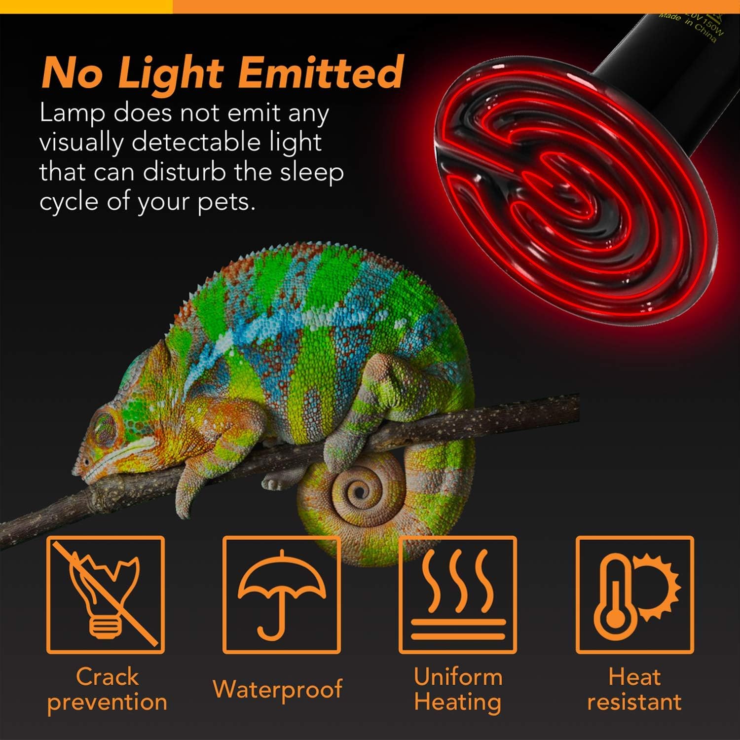 Simple Deluxe Ceramic Heat Emitter 150W Reptile Heat Lamp Bulb No Light Emitting Brooder Coop Heater for Amphibian Pet Snake Tur