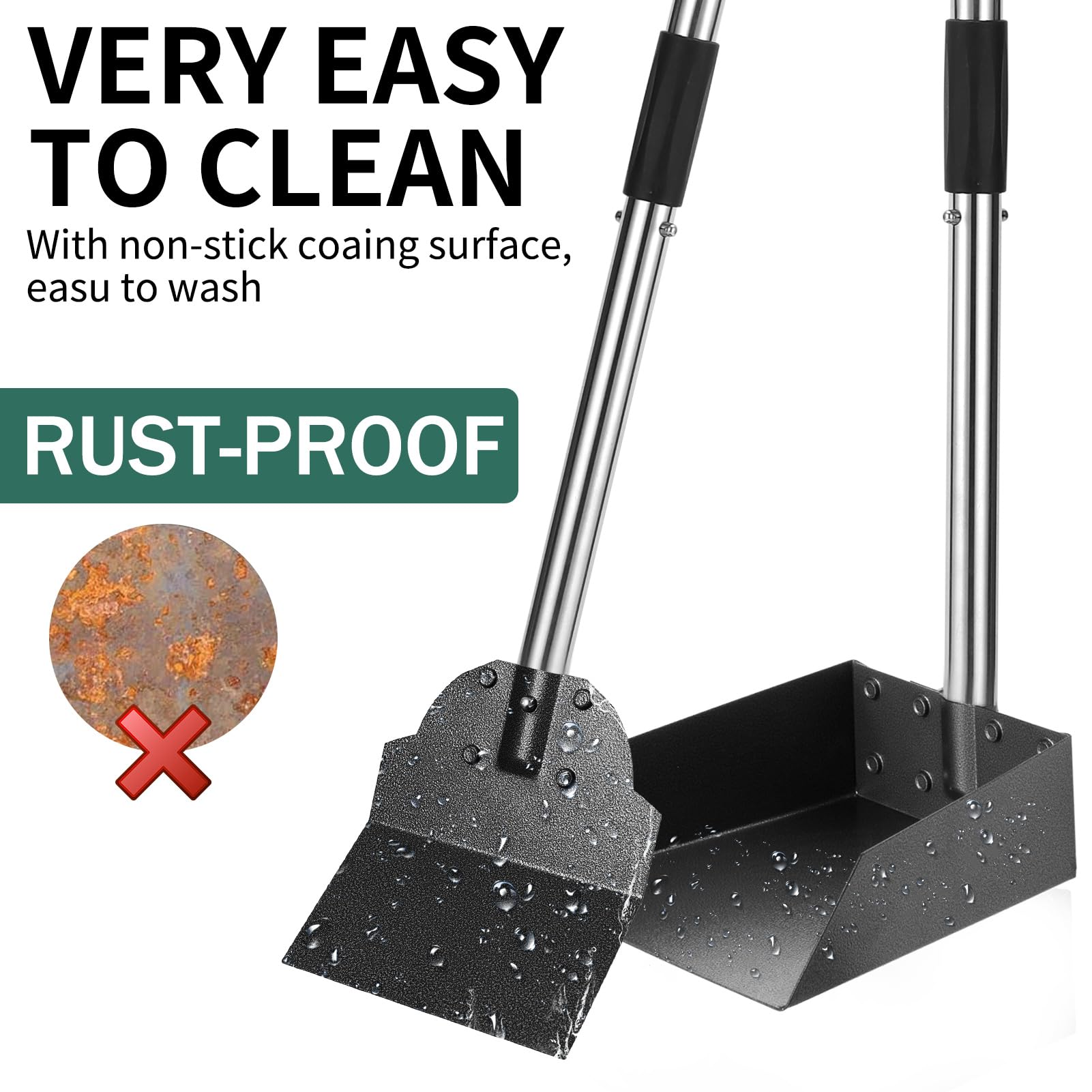 Scenereal Dog Pooper Scooper For Yard - Tray & Spade Set, Metal Poop Scooper For Large Medium Small Dogs, Pet Waste Removal Scoop With No Bending Detachable Handle For Outdoor Grass, Dirt Or Gravel