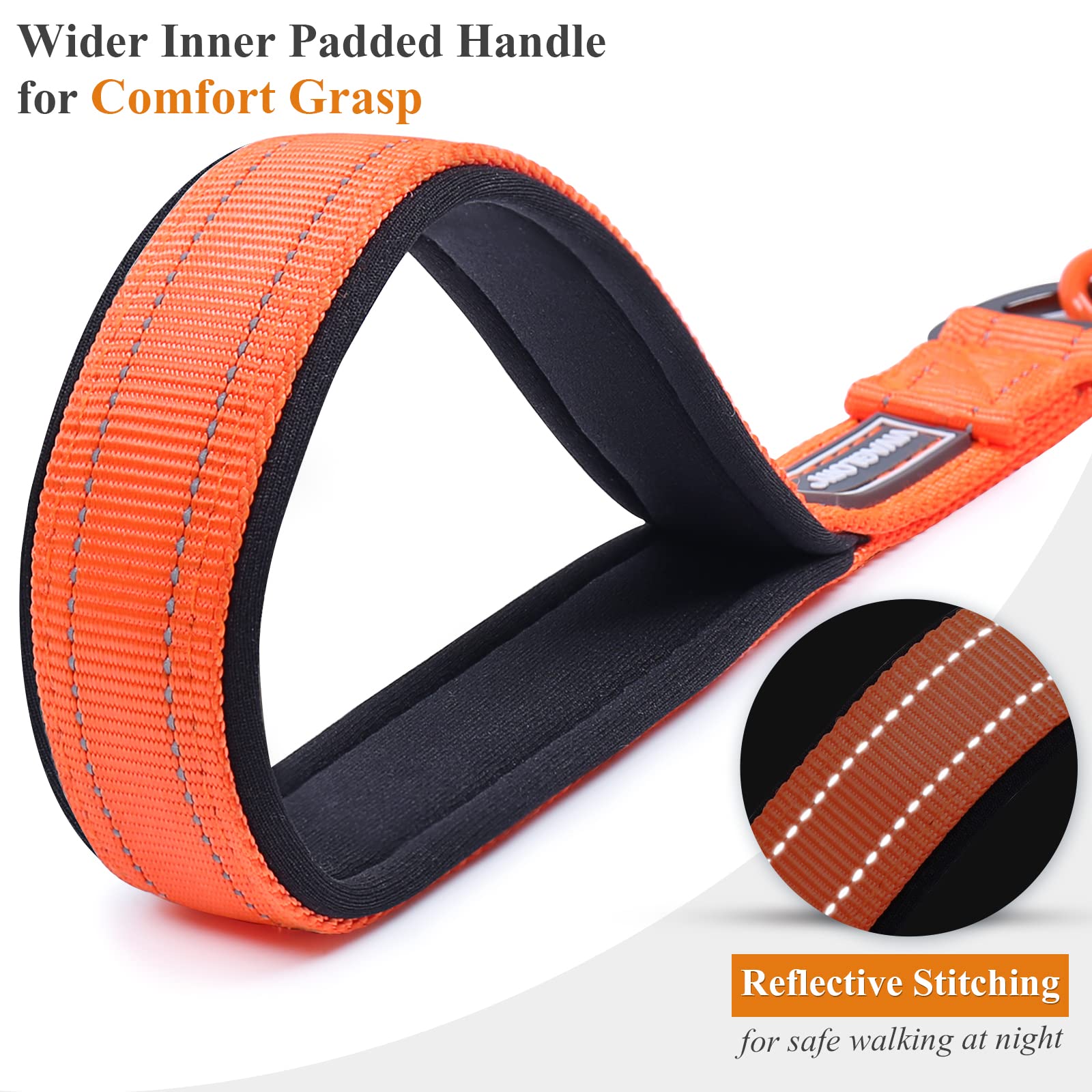 Vivaglory Chew Proof Dog Leash, Soft Foam Reflective Padded Handle Dog Chain Leashes, Waterproof Non Chewable Dogs Metal Leash, Stainless Steel Wire Rope Lead For Small Medium Large Dogs, 6Ft, Orange