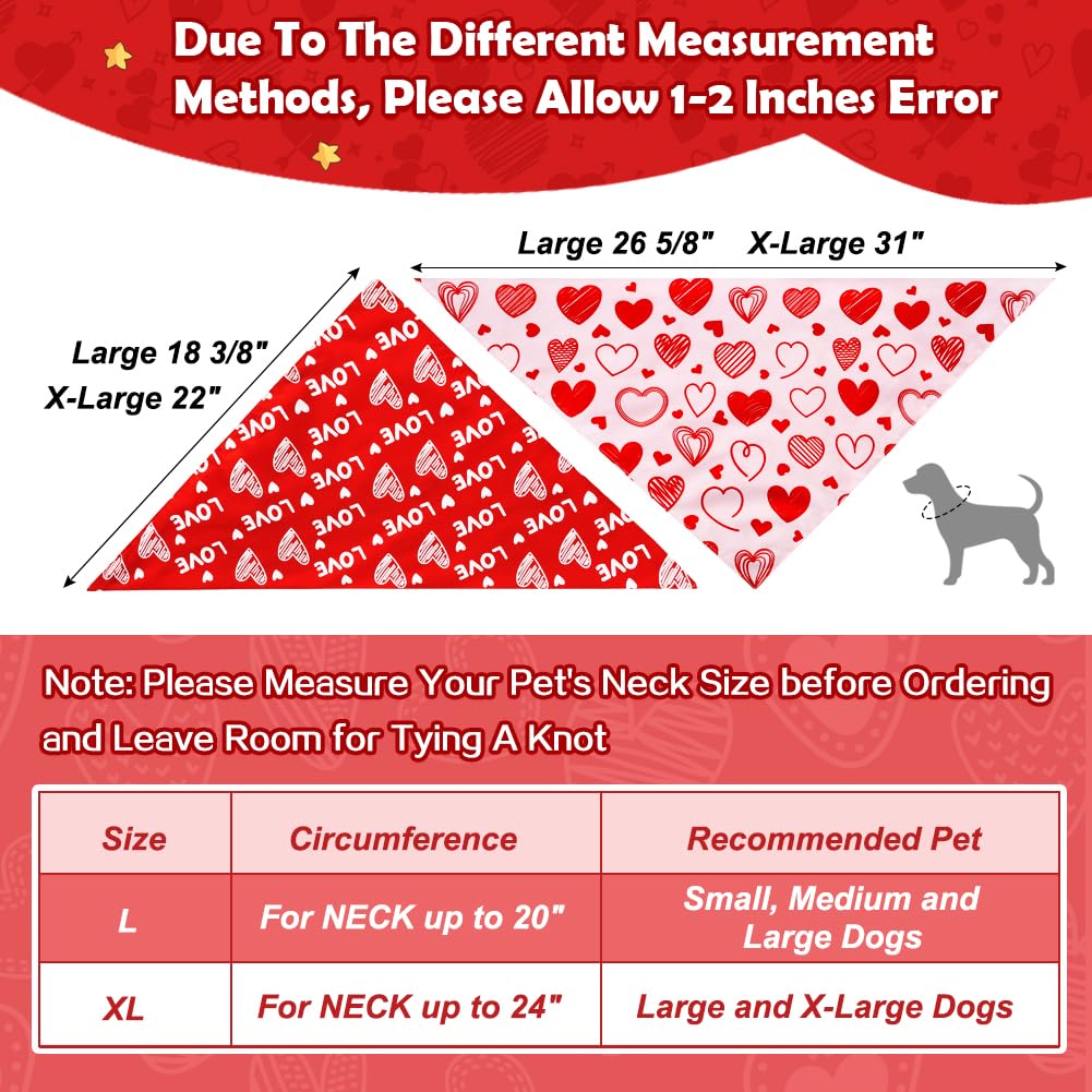 Vivifying Valentine'S Day Dog Bandanas - 2 Pack Romantic Pet Accessories With Love Hearts, Dog Scarf For Spoiling Your Pooch On
