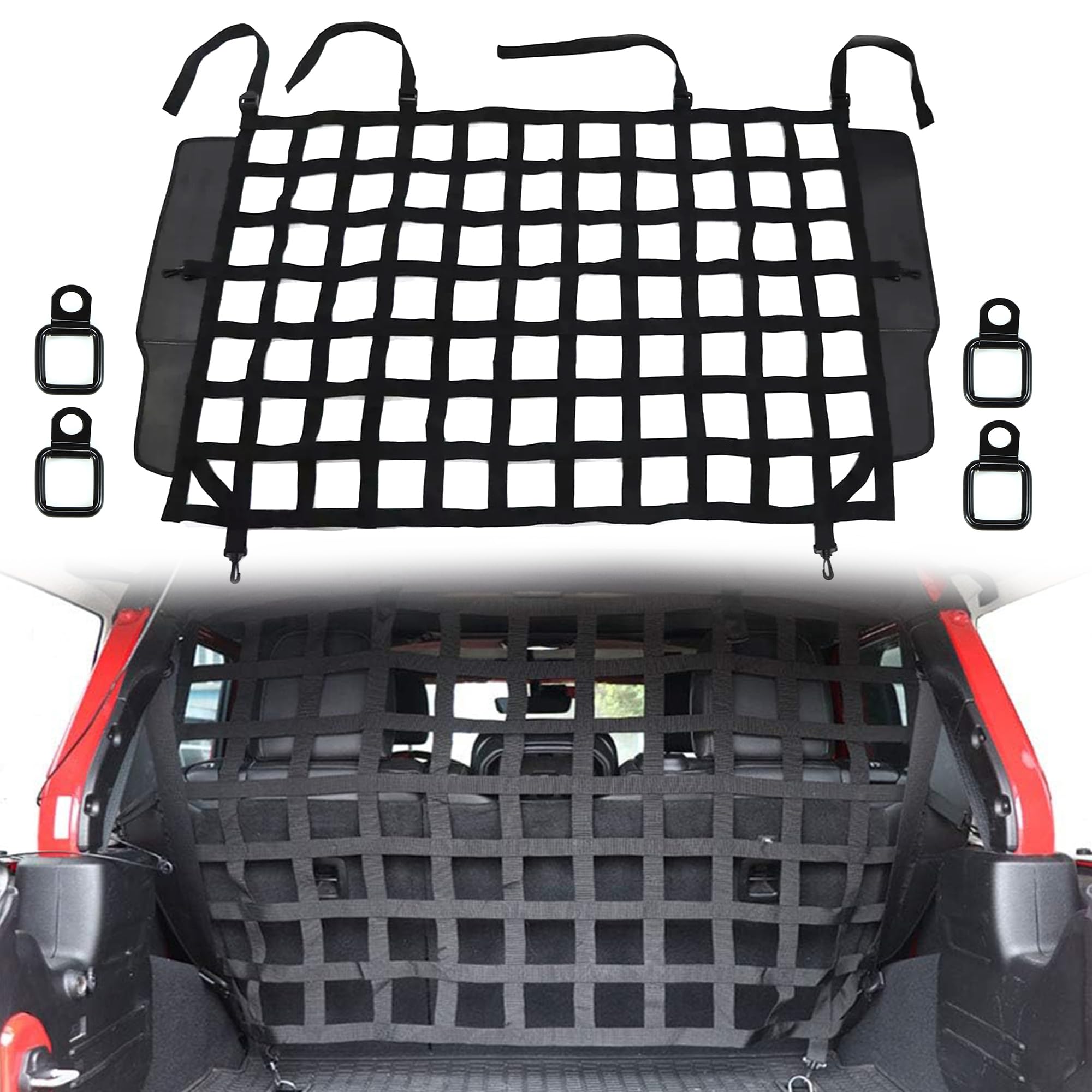 G Dog Barrier Rear Cargo Net Compatible With Jeep Wrangler Accessories Jk Jl Unlimited Sahara 4-Door 2007-2025, Safety Mesh Pet 