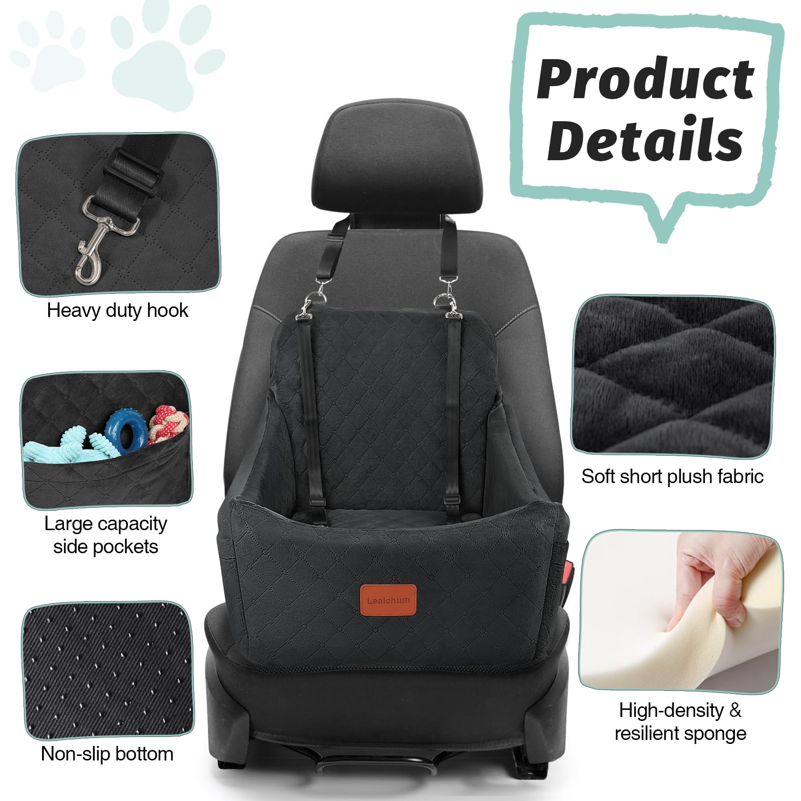Lealchum Dog Booster Car Seat for Medium Dogs,Dog Car Bed with Adjustable Straps,Anti Slip Bottom Pet Car Seat Fully Detachable