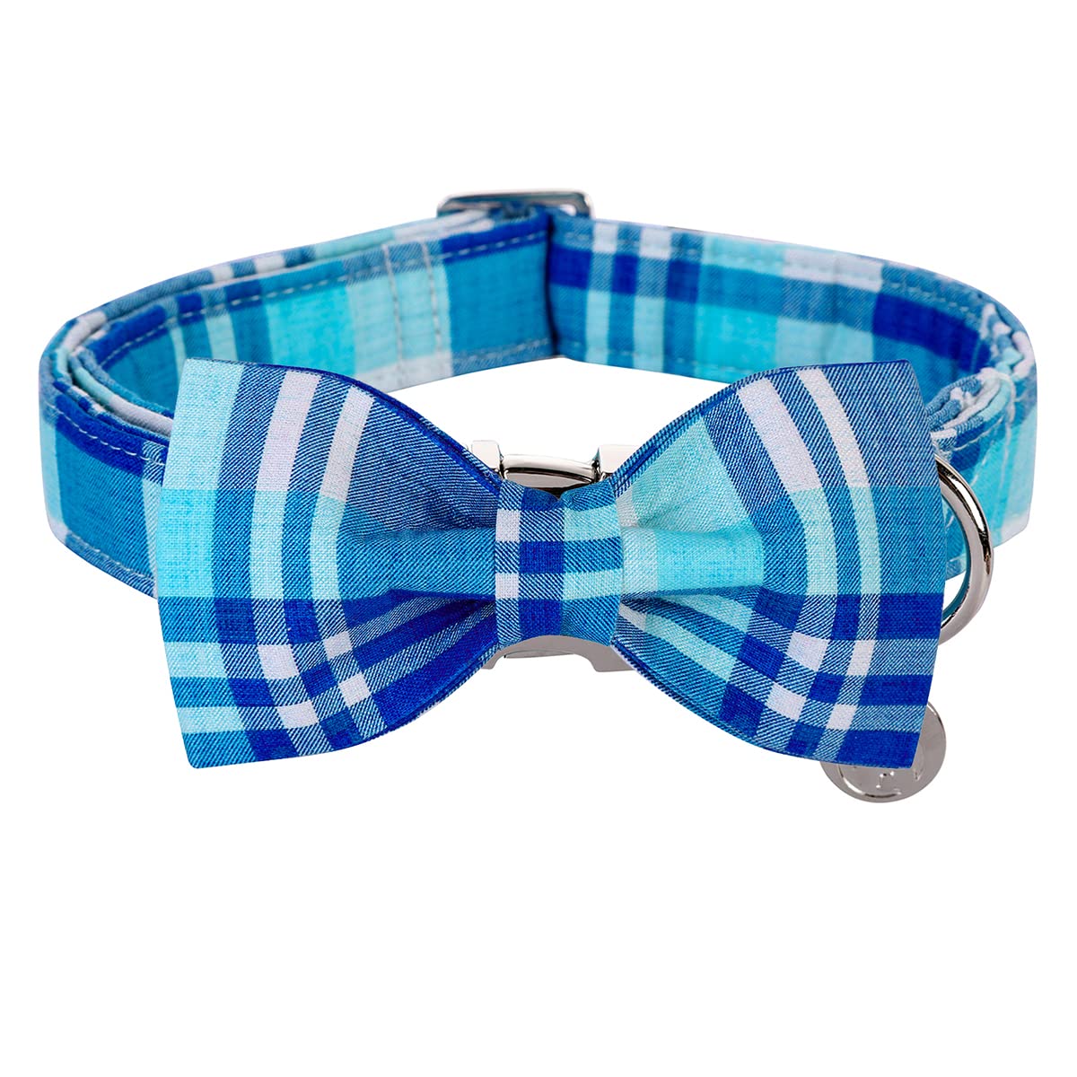 Dogwong Dog Collar With Bowtie, Blue Plaid Dog Collar Comfortable Durable Checked Dog Collar For Small Medium Large Dog