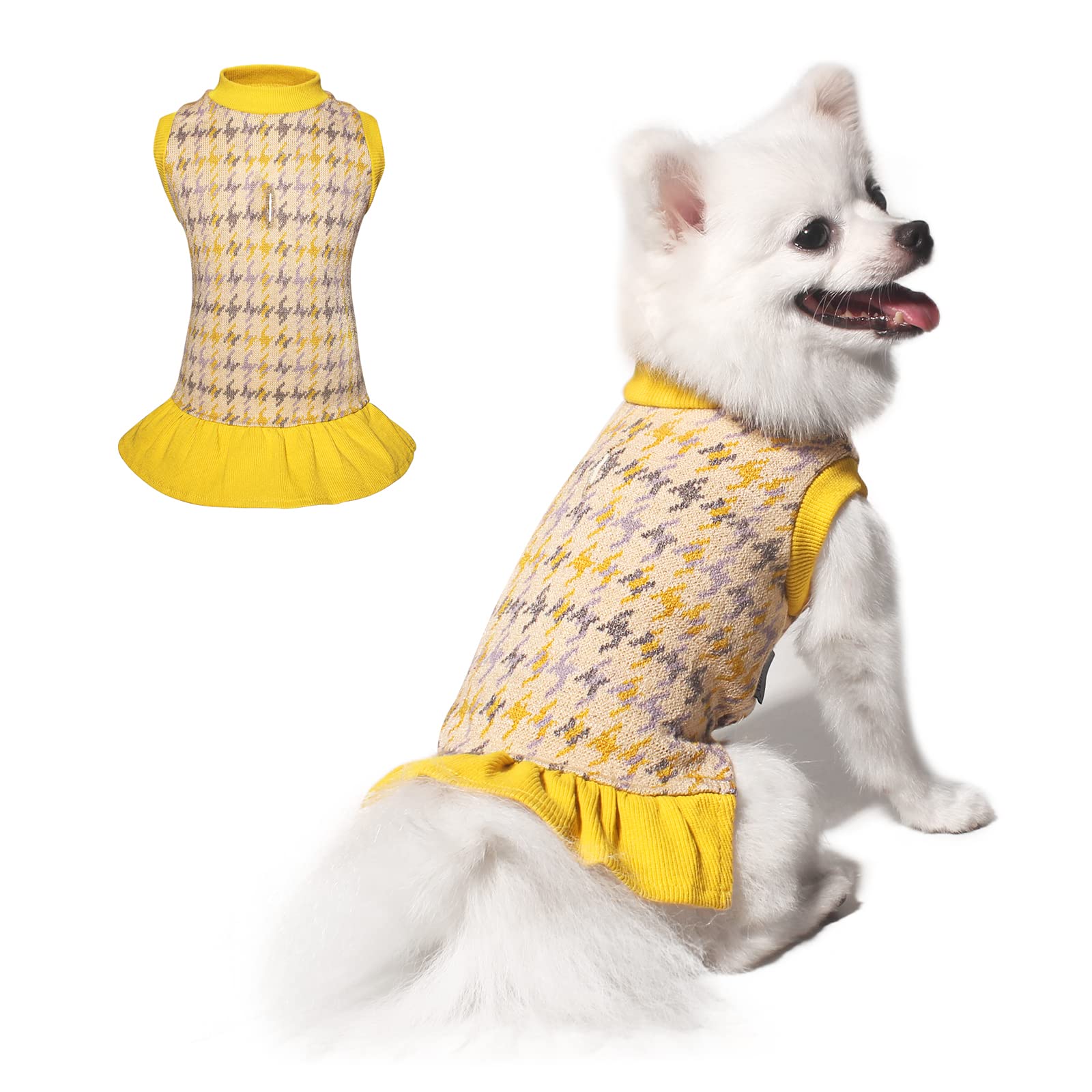 Tony Hoby Dog Dress, Dog Sweater Dress With Leash Hole, Dog Party Dress, Dog Princess Skirt For Small Medium Dog (Yellow, Xl)