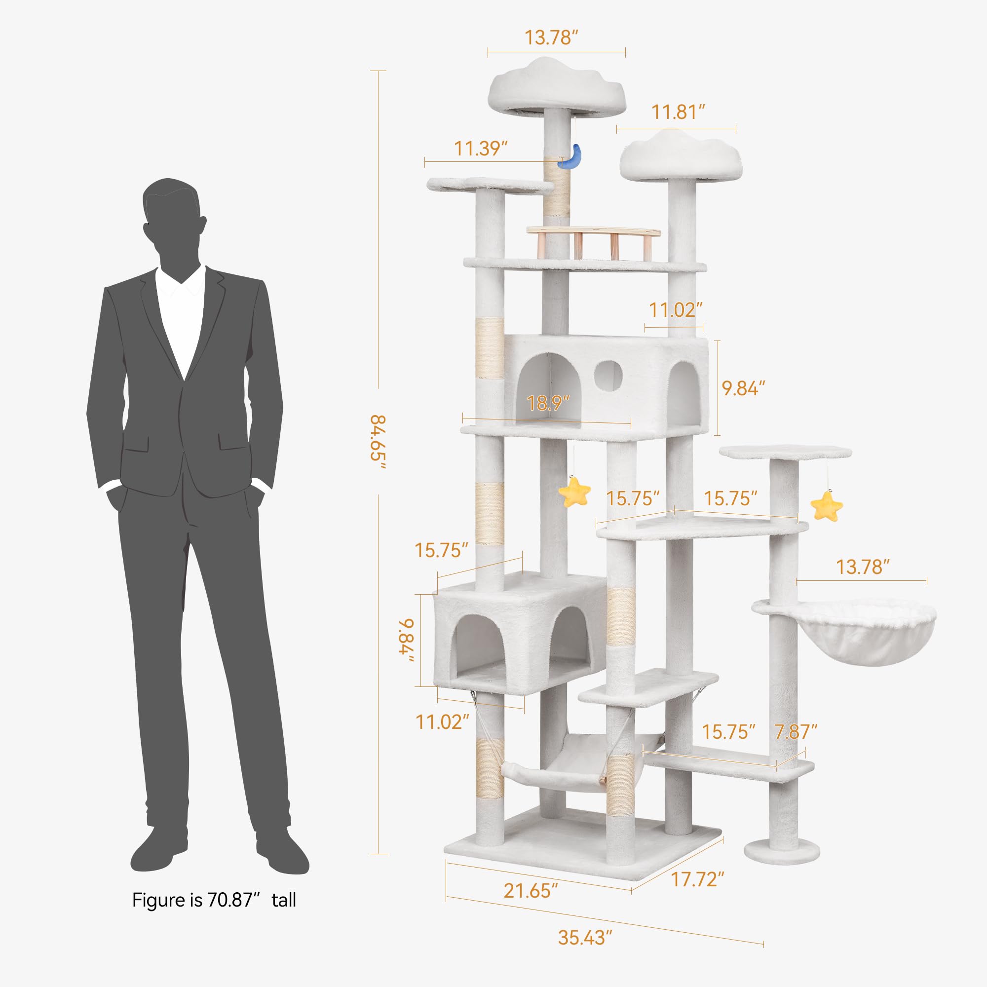 Meecal 85In Cat Tree For Indoor Cats Large Adult, Tall Cat Tower With Scratching Post, Heavy Duty Cat Tree With Large Perches, C