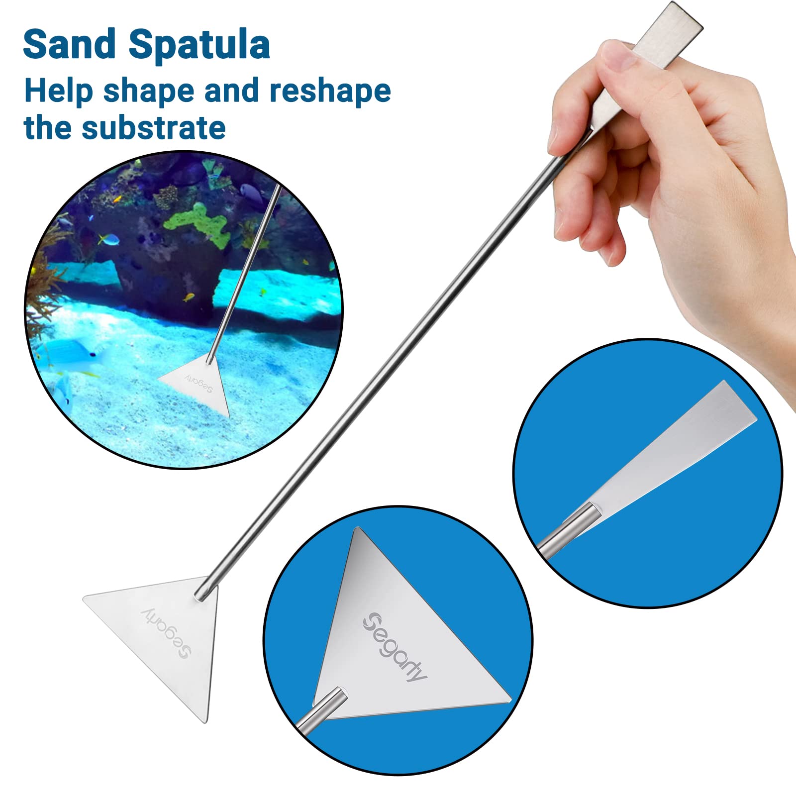 Segarty 6-in-1 Stainless Steel Aquascaping Tools Kit - Silver Plant Scissors, Tweezers, Scrapers for Fish Tank Care