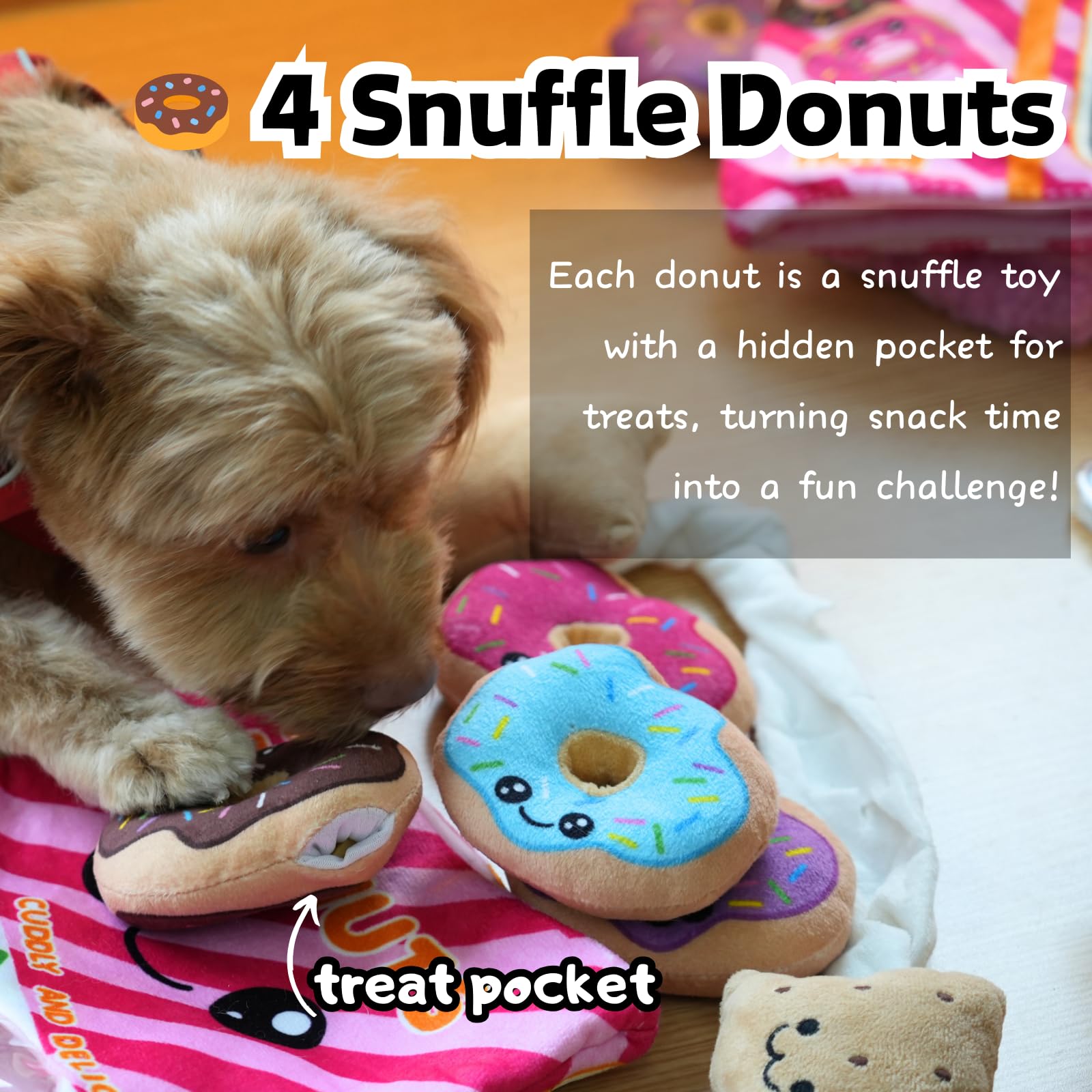 Cece Paw Donut Snuffle Toys, Squeaky Crinkle Interactive Dog Toys, Dog Enrichment Treat Puzzle For Boredom And Mental Stimulatio
