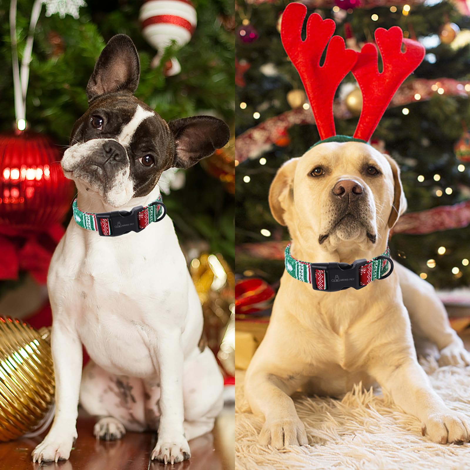 Aring Pet Christmas Dog Collar - Cute Cotton Lightweight Dog Collars, Adjustable Christmas Pet Collars Puppy Collar With Quick R