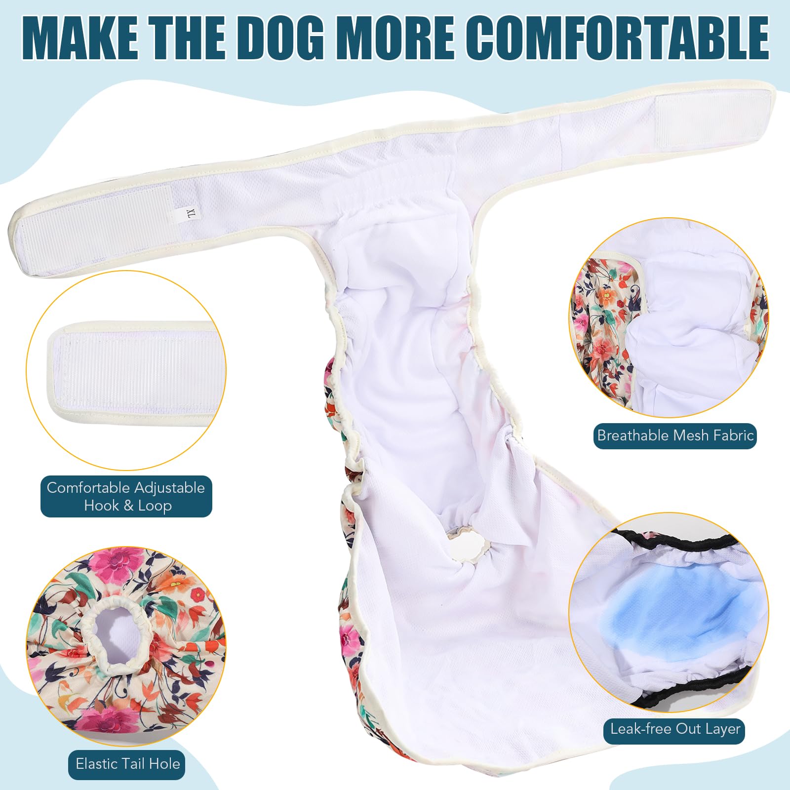 Xpcare Dog Diaper Female (4 Pack) - Washable Reusable Durable Dog Diapers - Highly Absorbent Female Dog Diapers - Dog Aiaper For