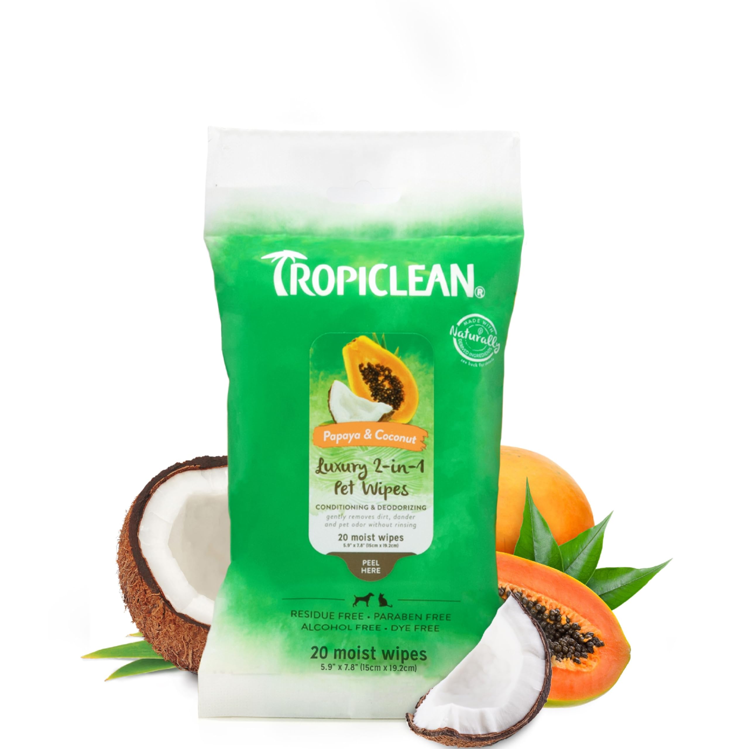 Tropiclean Dog Wipes For Paws, Butt, Face, And Body, Anytime Cleaning And Deodorizing Pet Wipes, Safe For Licking, Papaya Scent,
