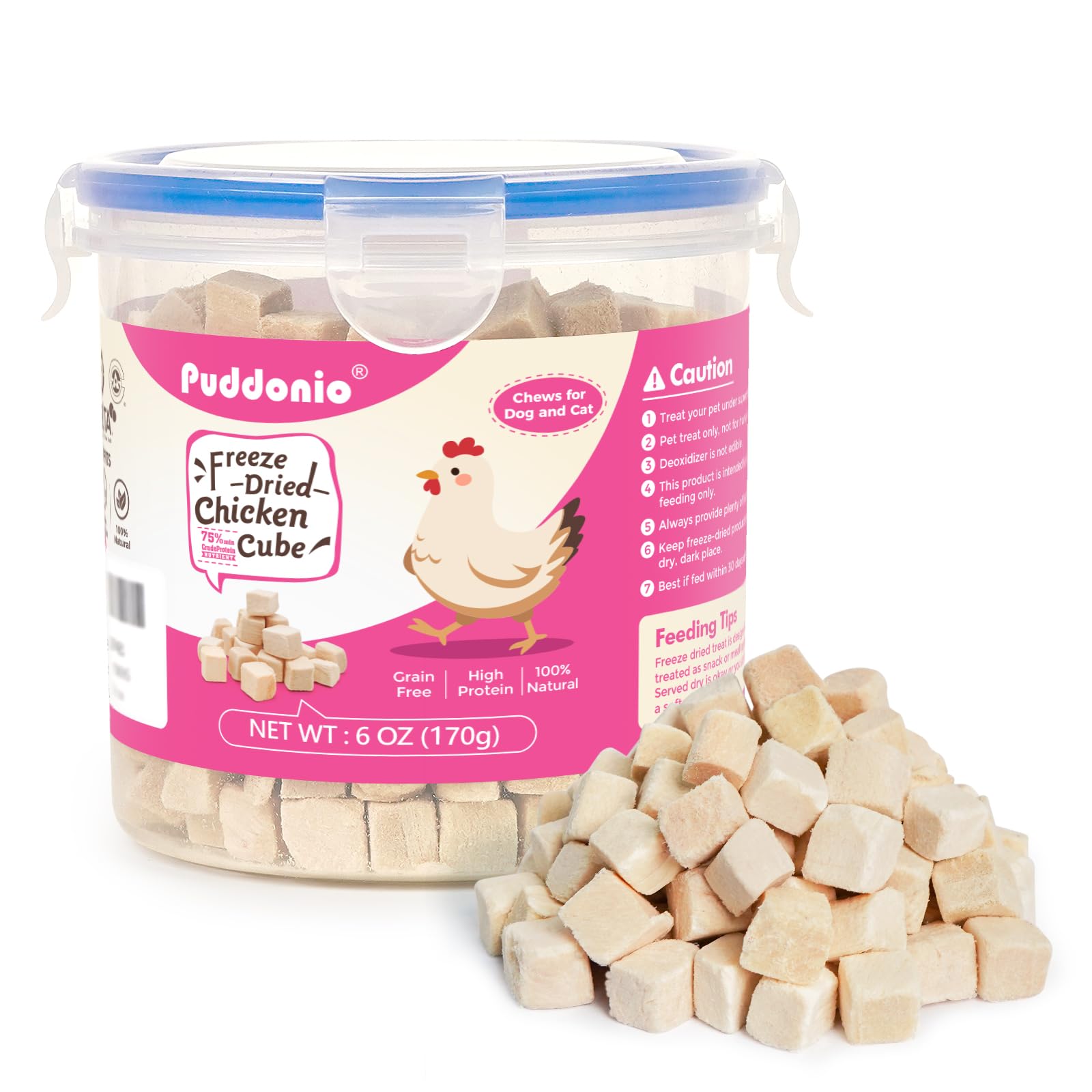 Puddonio Freeze Dried Cats & Dogs Raw Treats, All Natural Single Ingredient Chicken Breast, High Protein Healthy Pet Training Tr
