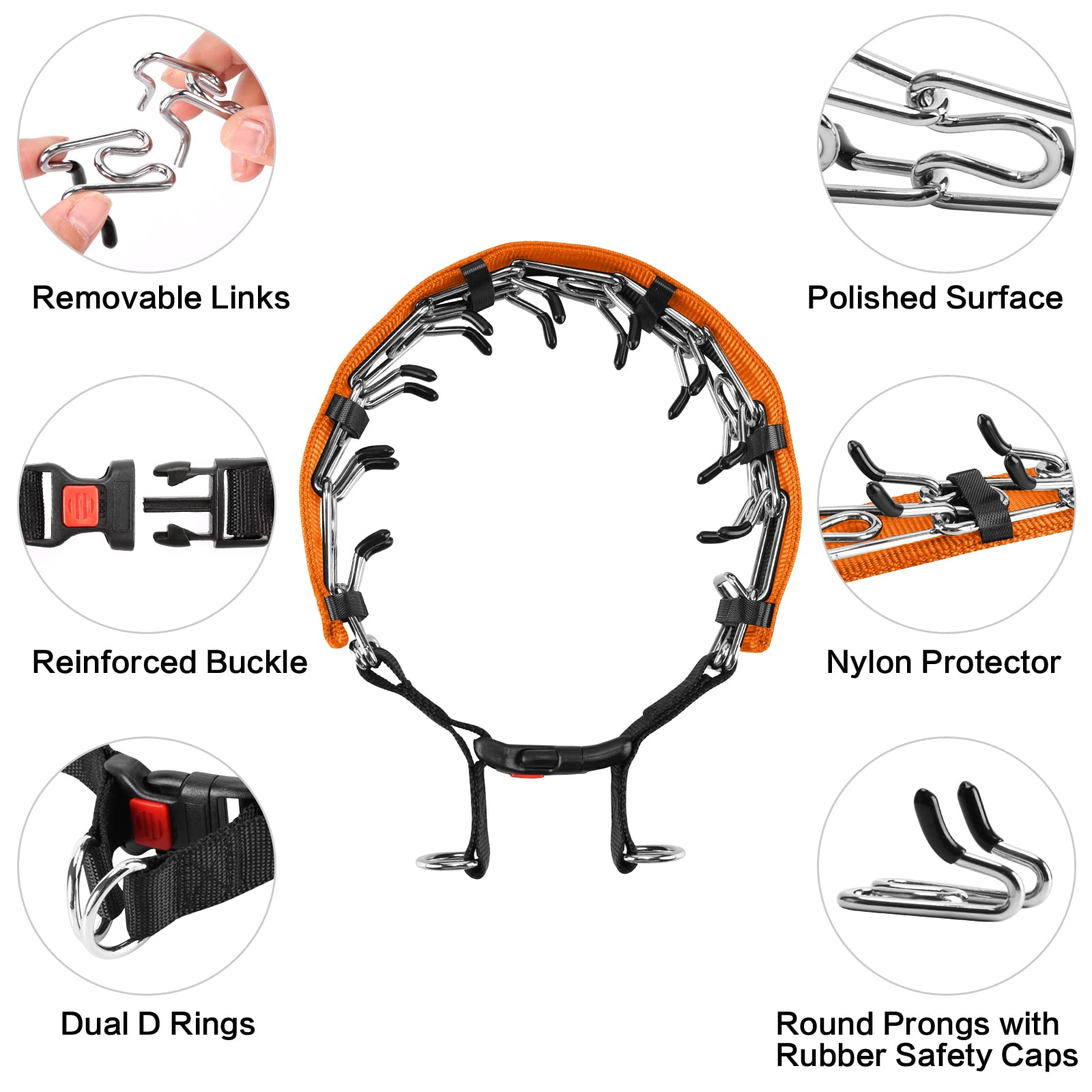 Classic Pets Dog Choke Pinch Collar with Nylon Comfort Tips and Quick Release Snap Buckle