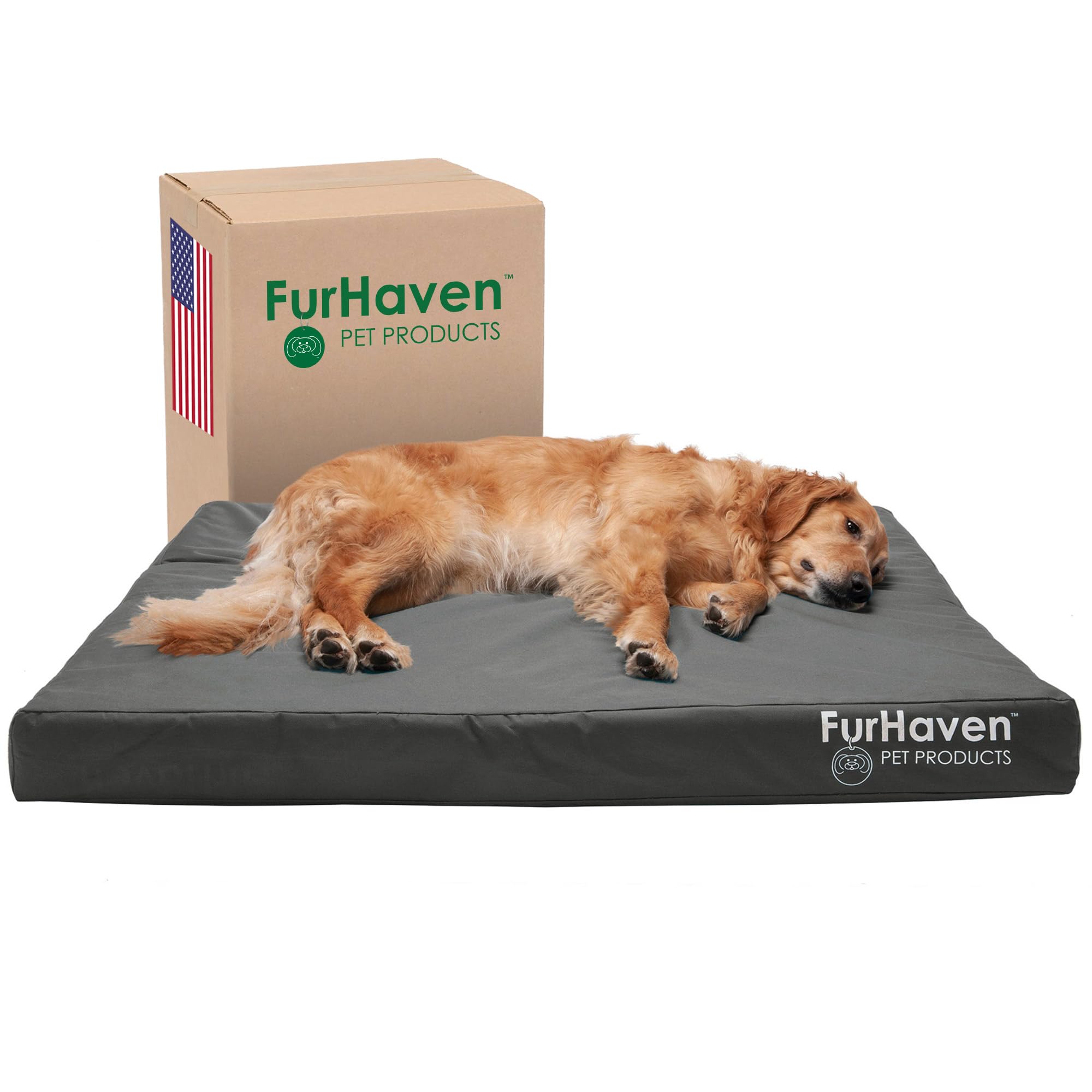 Furhaven Water-Resistant Memory Foam Dog Bed for Large Dogs w/ Removable Washable Cover, For Dogs Up to 95 lbs - Indoor/Outdoor 
