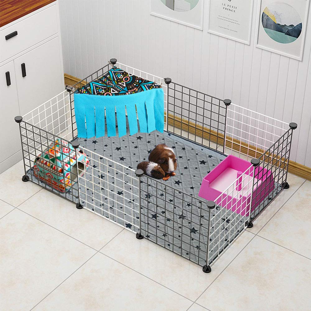 Rioussi Guinea Pig Hideout Hideaway Corner Fleece Toys Cage Accessories With Reversible Sides, Geo/Gray+Blue X 1 Curtain