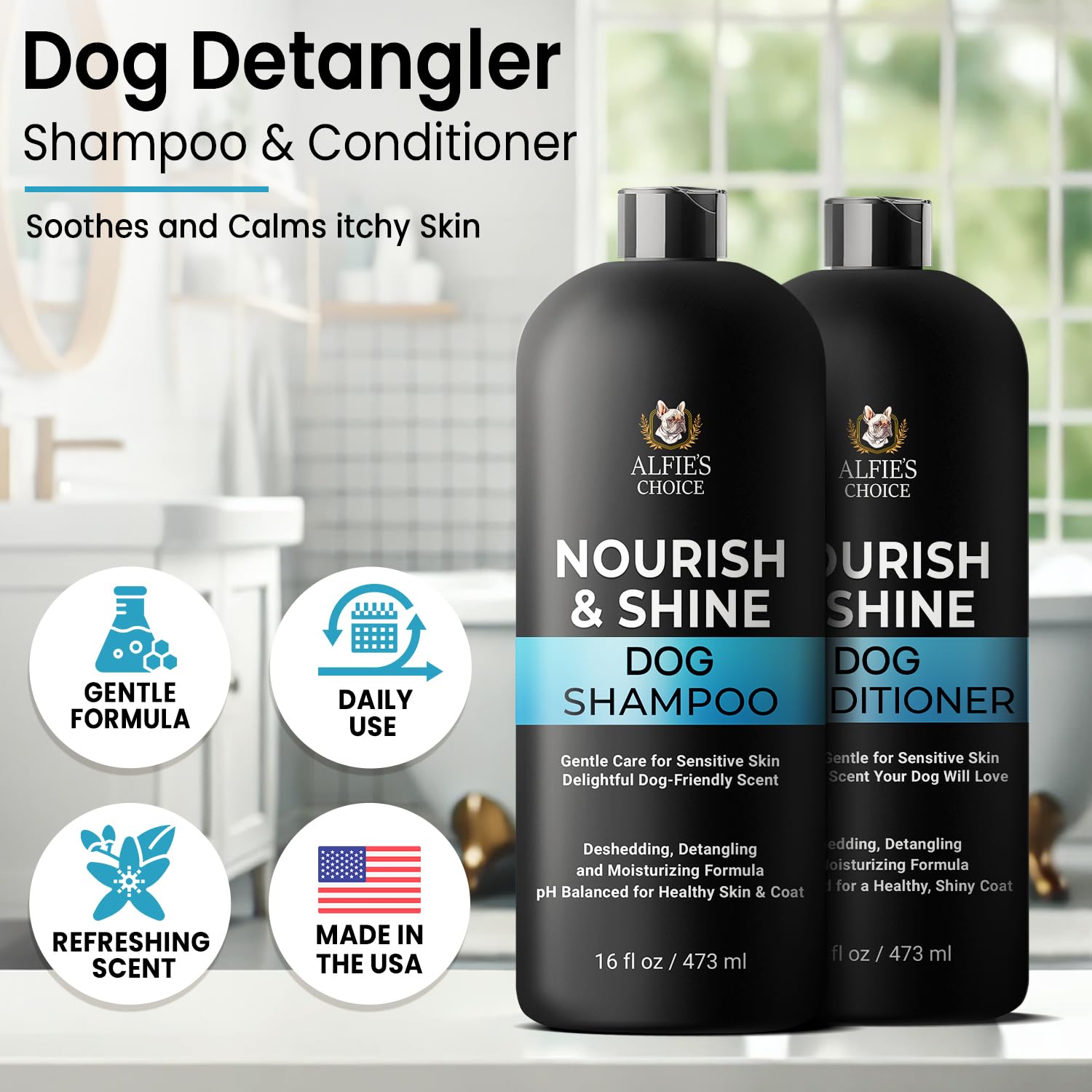 Dog Shampoo And Conditioner Set For Itchy Skin, Allergies & Odor - 2-In-1 Calming Formula With Lavender, Rosemary & Biotin - Moi