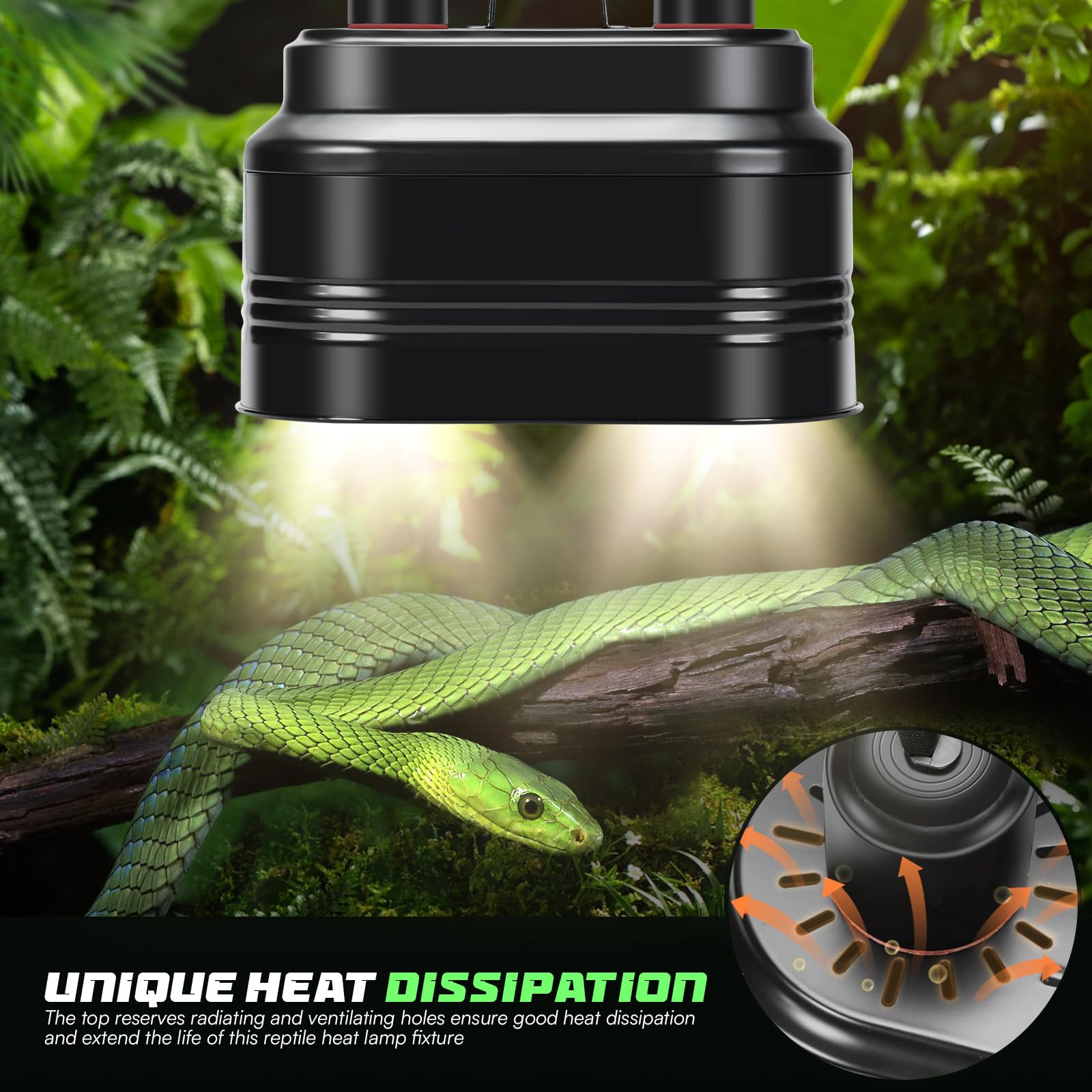 Mecesor Dual Reptile Light Fixture With Thermostat Switch And Independent Switch, Deep Dome Reptile Heat Lamp Fixture Optical Re