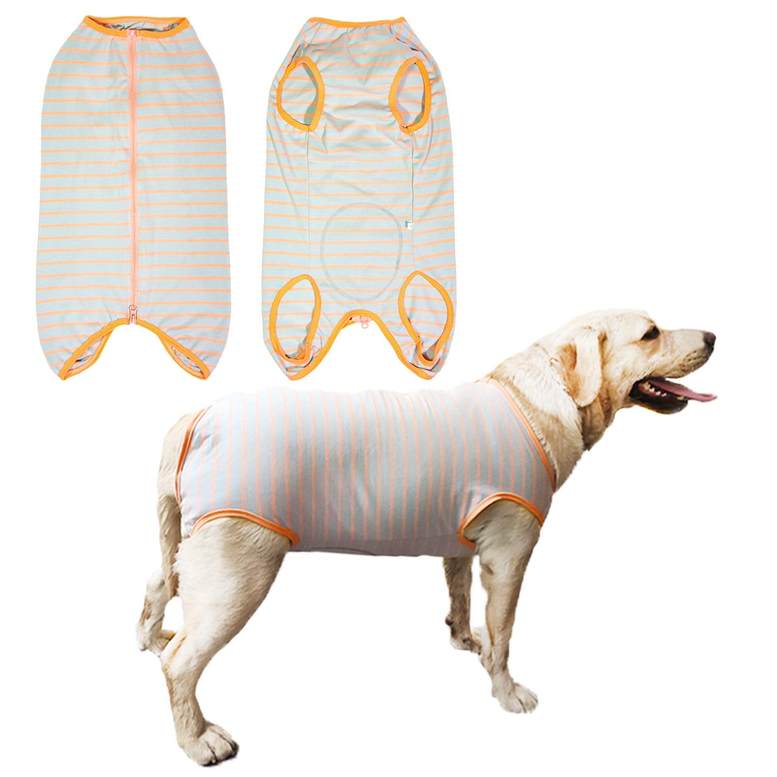 Dogs Recovery Suit Post Surgery Shirt For Female Male Dog, E-Collar Alternative Wound Protective Clothes (Grey Orange-3Xl)