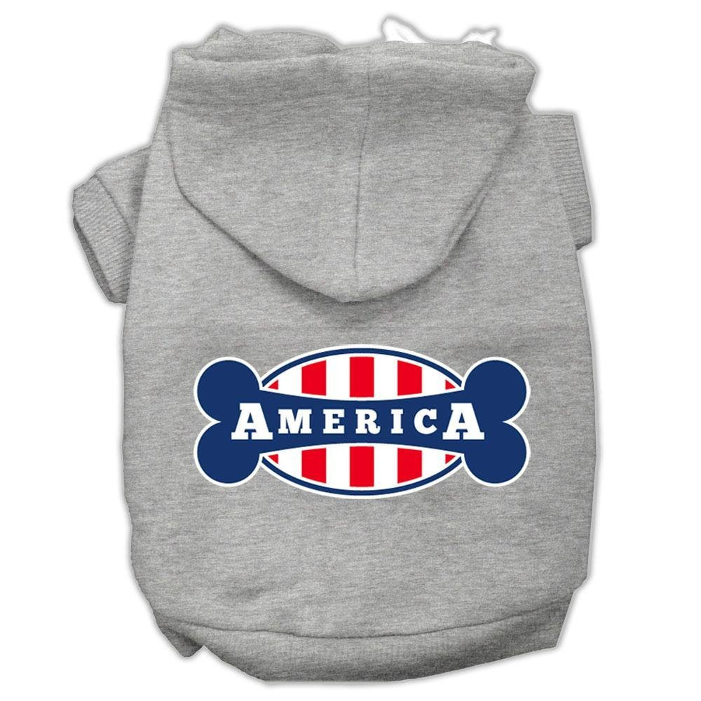 Pet, Dog & Cat Hoodie Screen Printed, 'Bonely In America' Gray Sm (3-6 Lbs.)