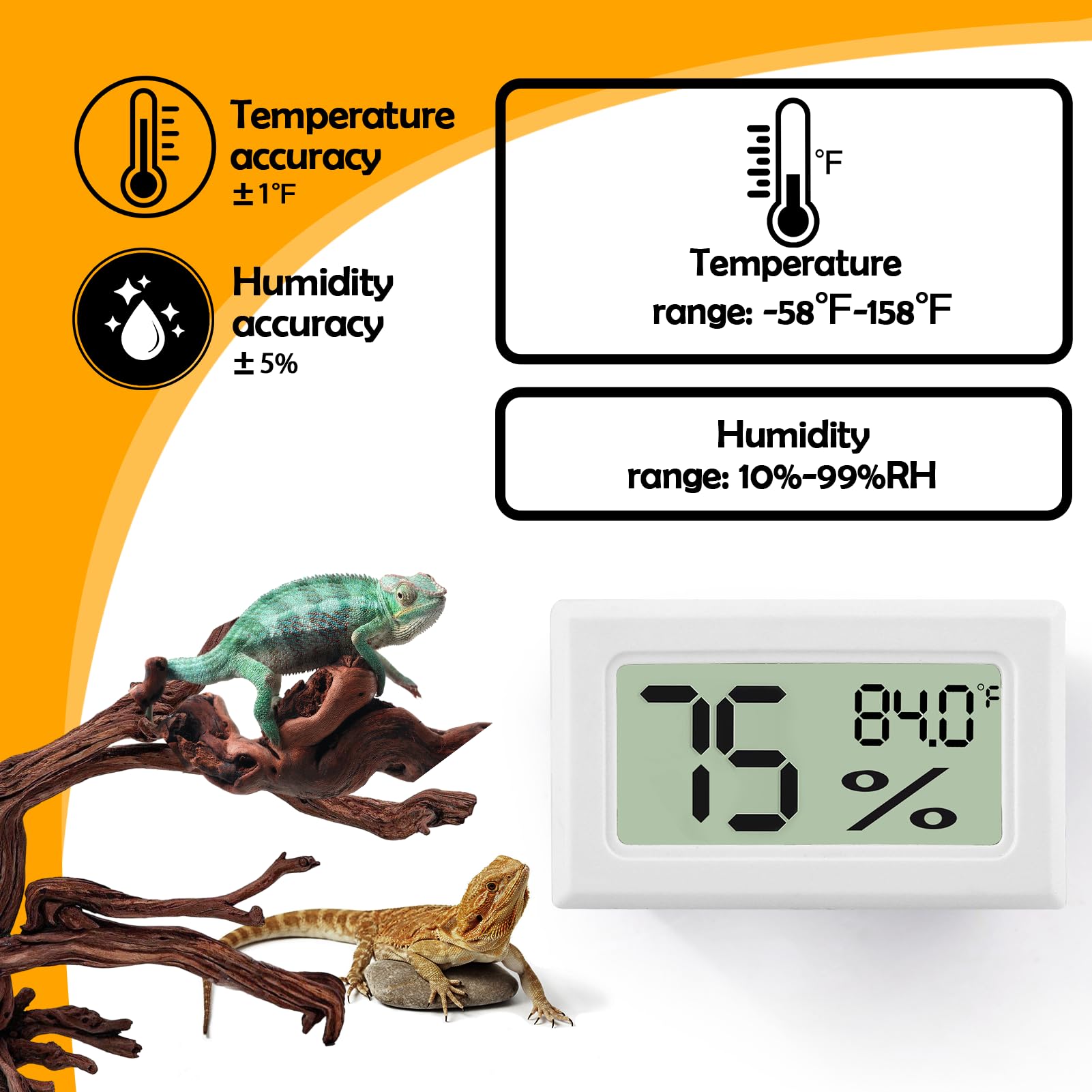 Bearded Dragon Accessories, 2 Pcs Rectangle Reptile Thermometer And Humidity Gauge, Reptile Tank Accessories For Jumping Spider,
