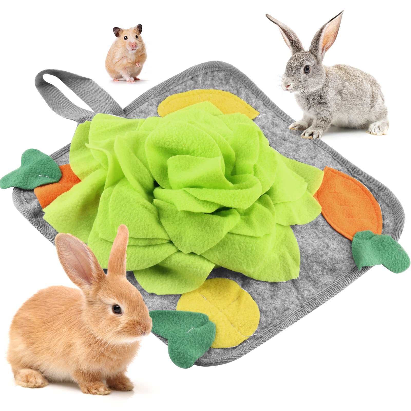 Loperdeve Rabbit Foraging Mat, Rabbit Toy 11.8''X11.8'' Rabbits Snuffle Mat Machine Washable Polar Fleece Funny Interactive Nose