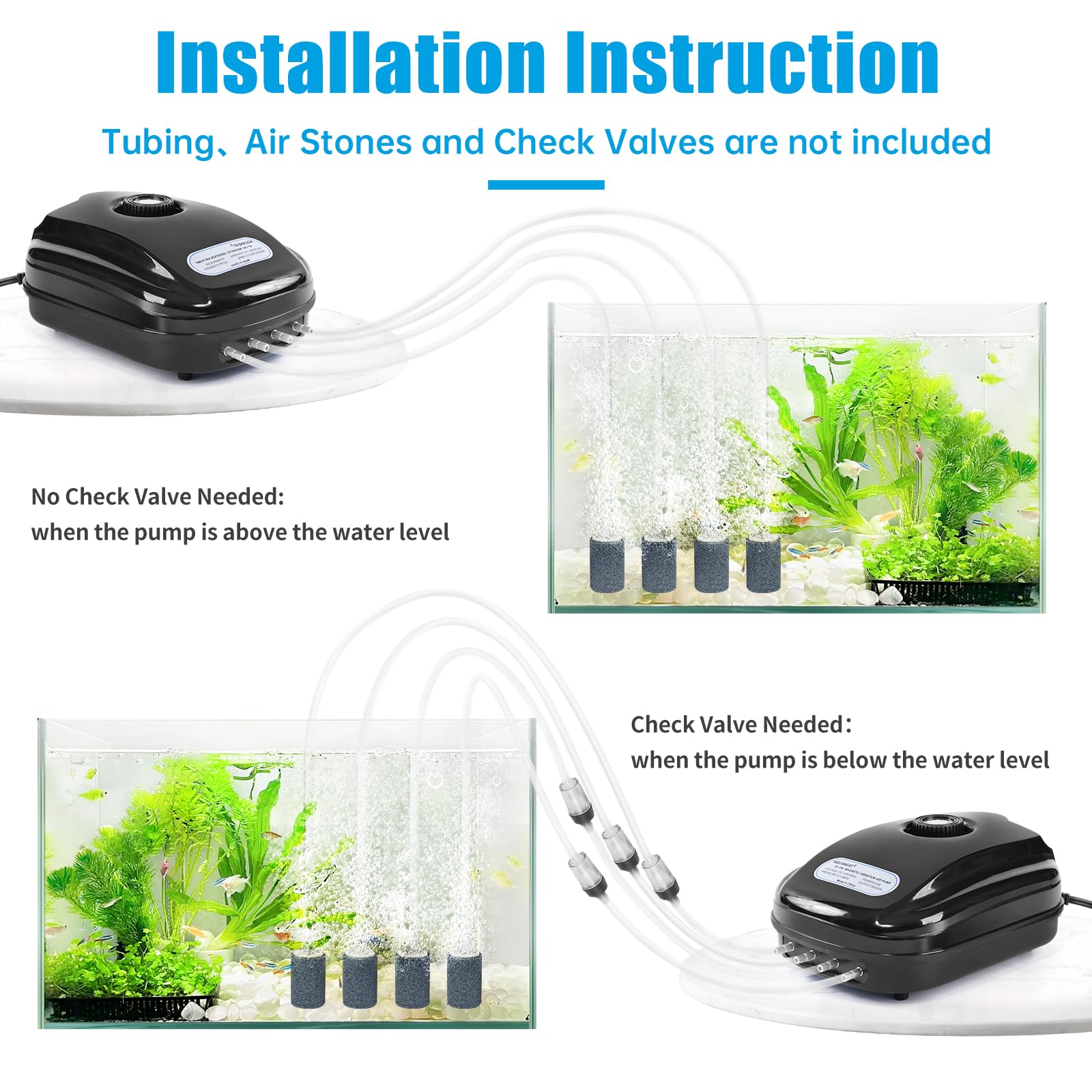 Aquaneat Aquarium Air Pump 300Gph, For Up To 200 Gallon Fish Tank, Powerful Hydroponic Aerator Pump, Adjustable Oxygen Bubbler