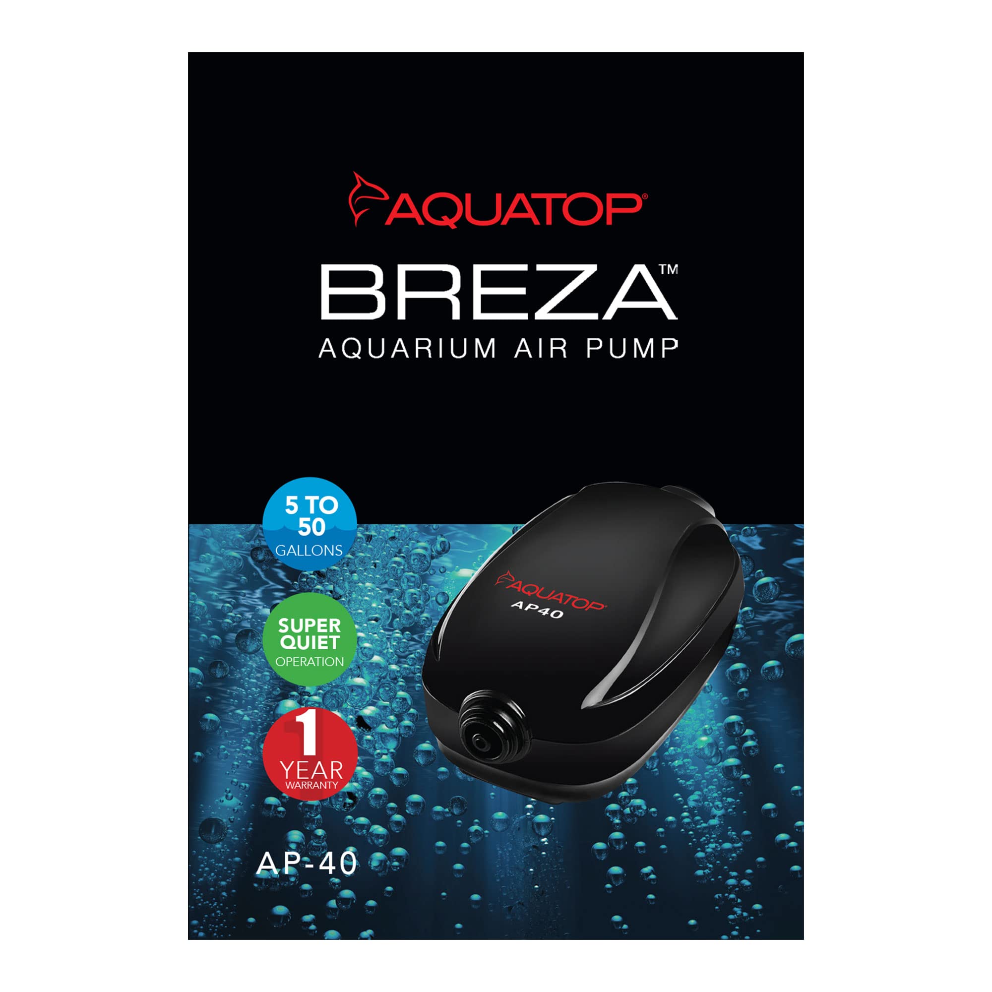 Aquatop Breza Aquarium Air Pump Single Outlet, Hi/Low output, Super Quiet, up to 50 Gal Fish Tank, AP-40