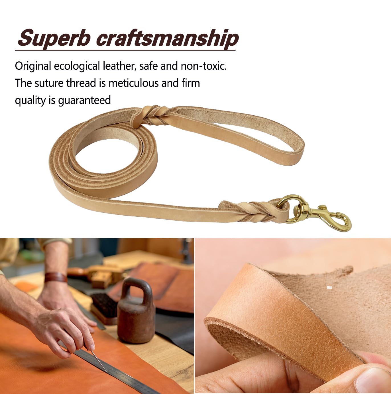 Lwbmg Leather Dog Leash - 4Ft Heavy Duty, Braided, Comfortable For Large, Medium & Small Dogs - Tan