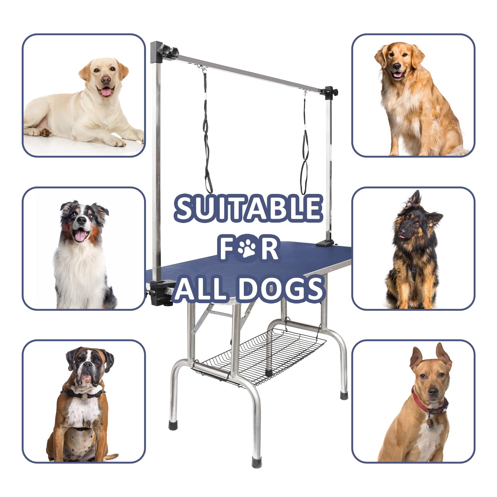 ROOMTEC 36 Dog Grooming Table,Foldable Home Pet Bathing Station with Adjustable Height Arm/Noose/Mesh Tray