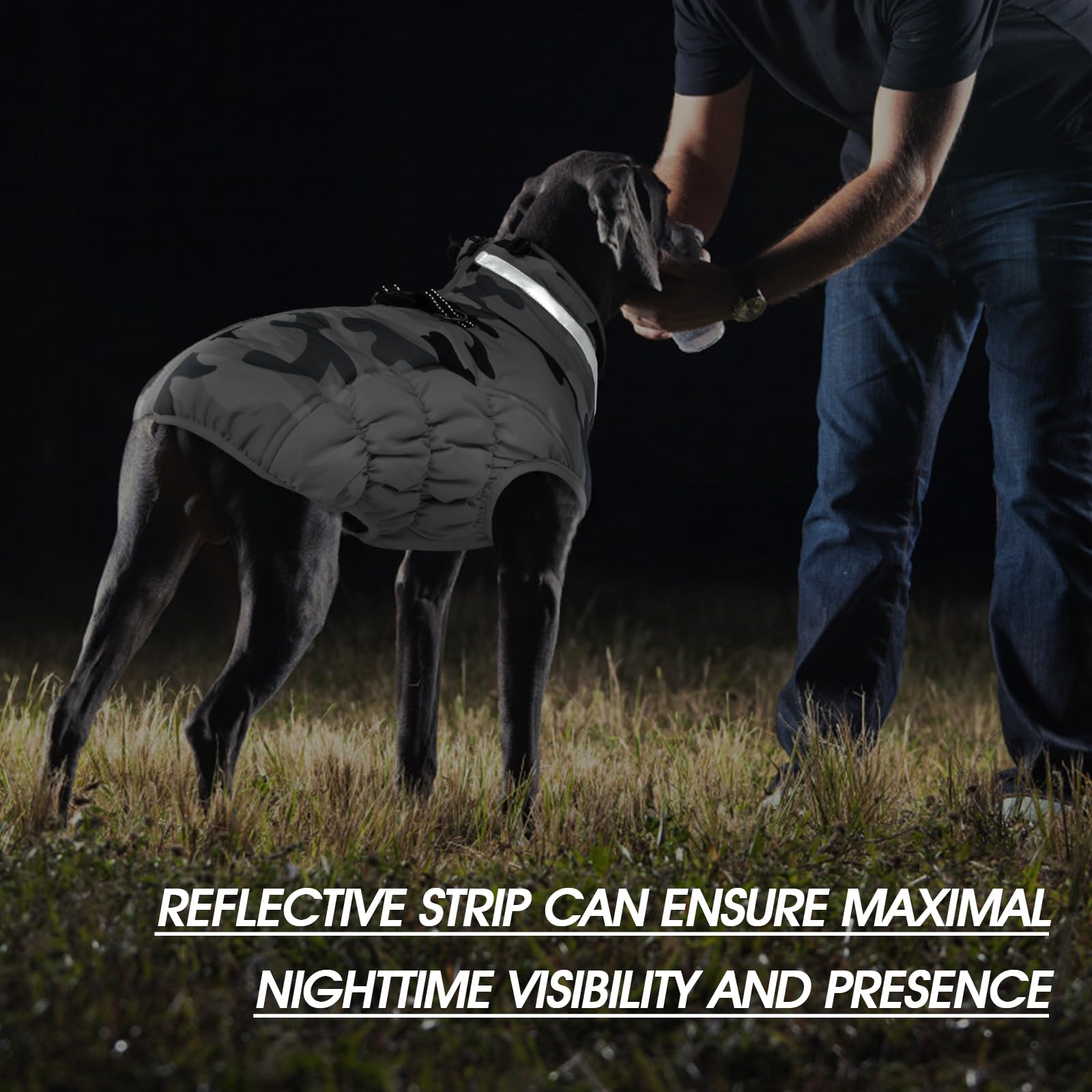 Fuamey Dog Winter Jacket, Padded Dog Vest With Built-In Harness, Water Resistant Coat, Grey Camo, S, M, L