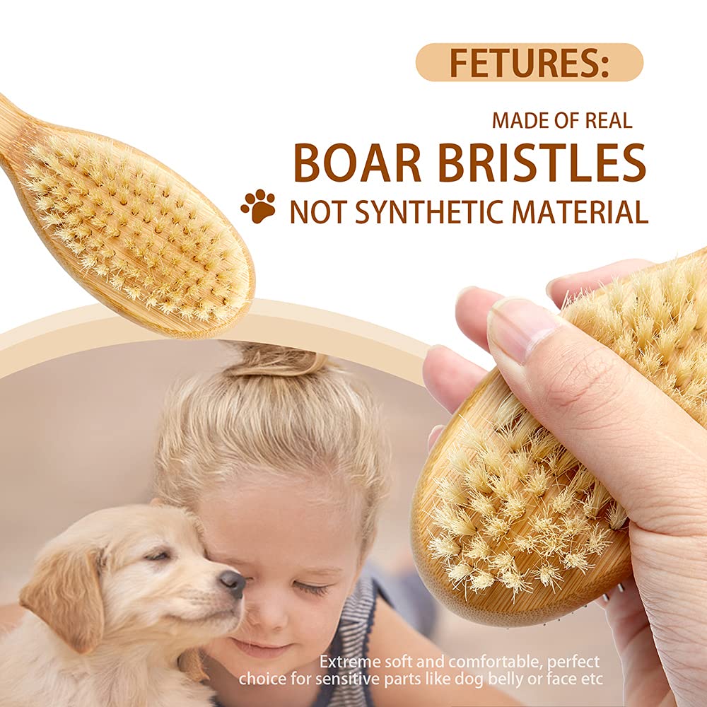 Dog Brush Cat Brush, Vokiuler Double Sided Bristle And Pin Pet Brush For Dog Grooming, Real Boar Bristle Shedding Brush With Bam