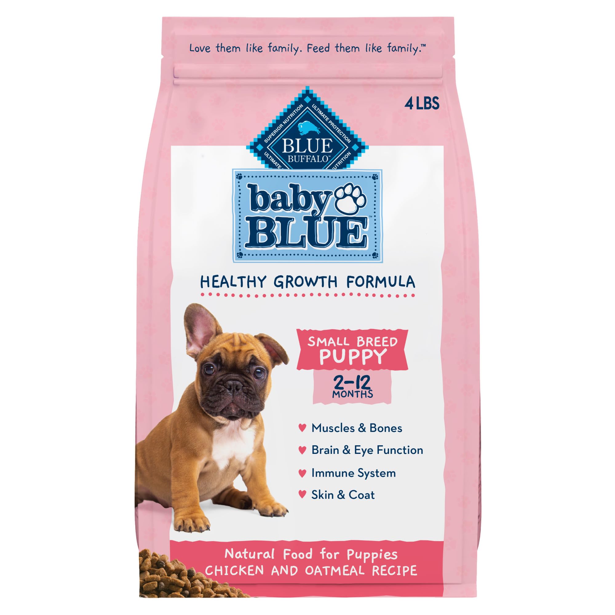 Blue Buffalo Baby BLUE Natural Small Breed Puppy Dry Dog Food, Healthy Growth Formula with DHA, Chicken and Oatmeal Recipe, 4-lb