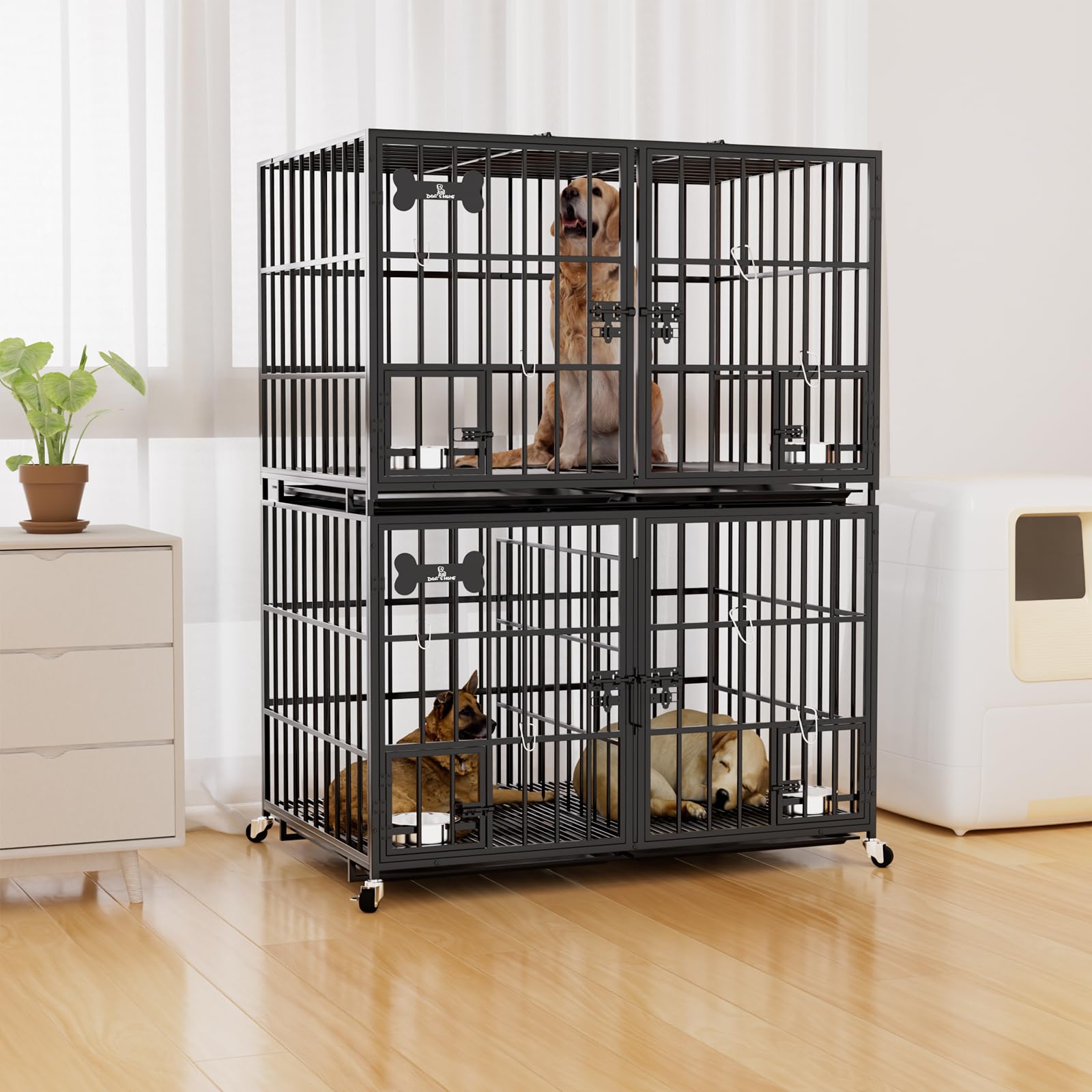 Aboxoo 42 Inch Stackable Heavy Duty Metal Dog Crate For 4 Dogs/Large Dog,All Metal Open Top Access,Escape Proof Cage,Dog Kennel