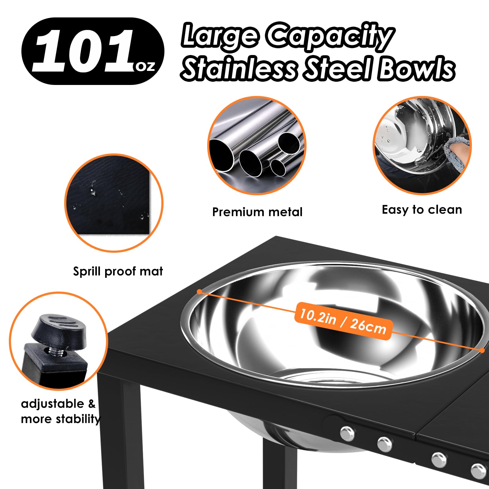 Metal Elevated Dog Bowls For Large Extral Large Breed Raised Dog Bowl Stand With Sprill Proof Mat And 3000Ml Pet Bowls, 17'' Tal