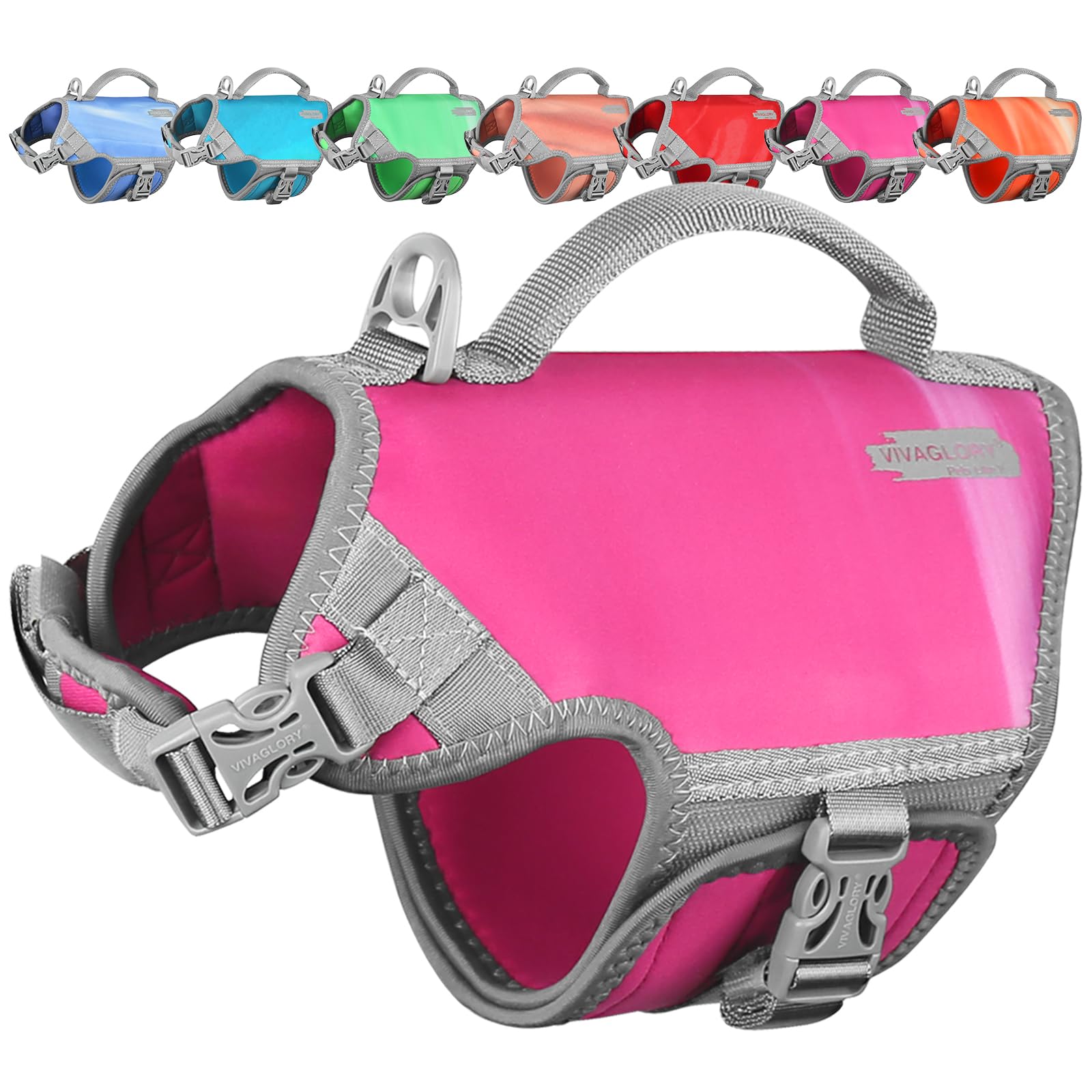 Vivaglory Neoprene Dog Life Jacket Puppy Life Jacket For Boating Hunting & Swimming, Lightweight With Leash Ring, Xs, Raspberry 