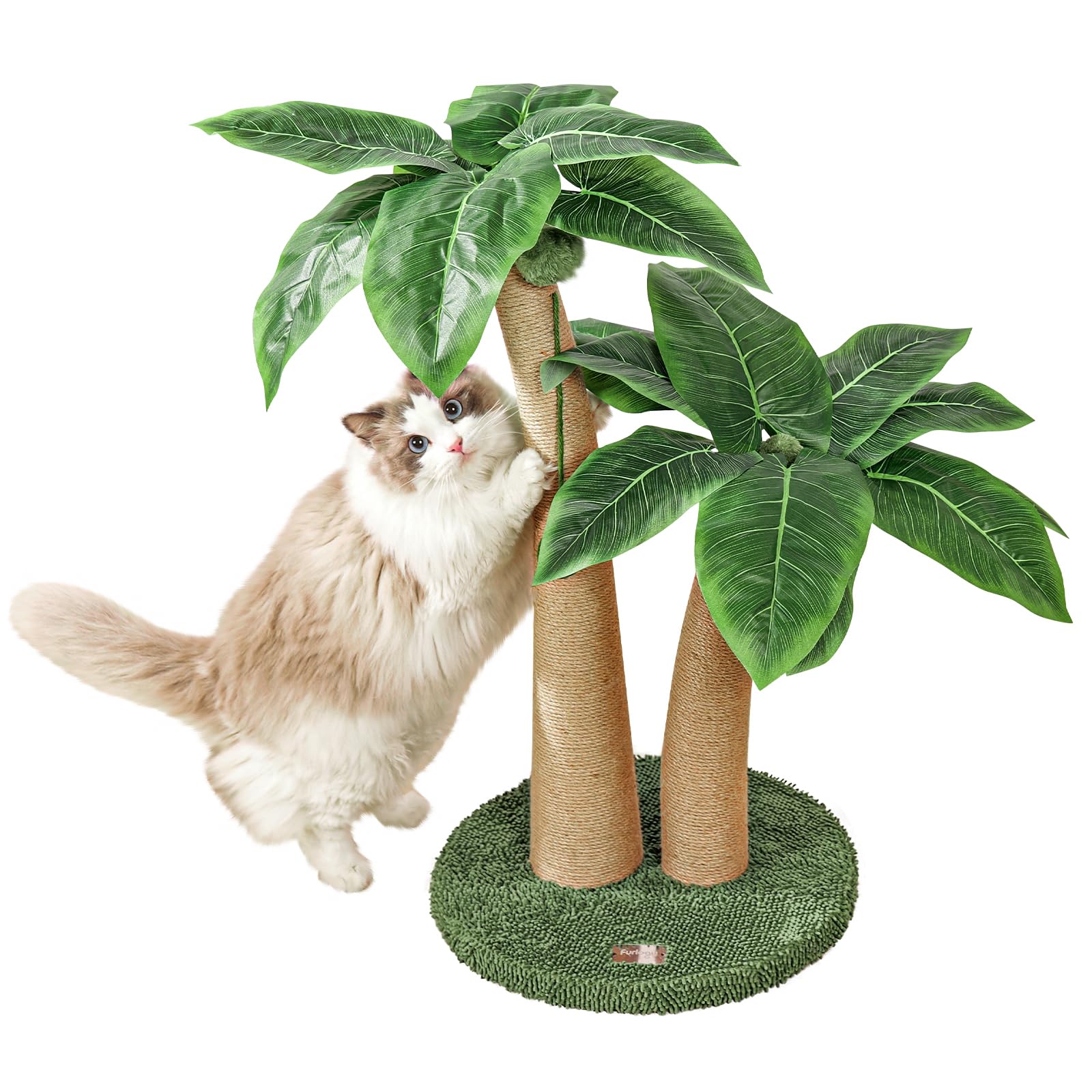 Furlogy Cat Scratching Post, 35'' Tall Cat Scratcher With Natural Sisal Rope, 5 Interactive Toy Balls And 2 Curved Design Scratc