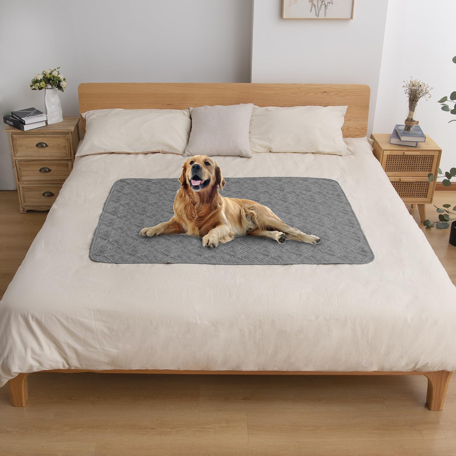 Fuguitex Waterproof Dog Bed Cover Dog Blanket For Pet Furniture Bed Couch Sofa Reversible Linen Texture(40''*50'',Dark Grey+ Lig