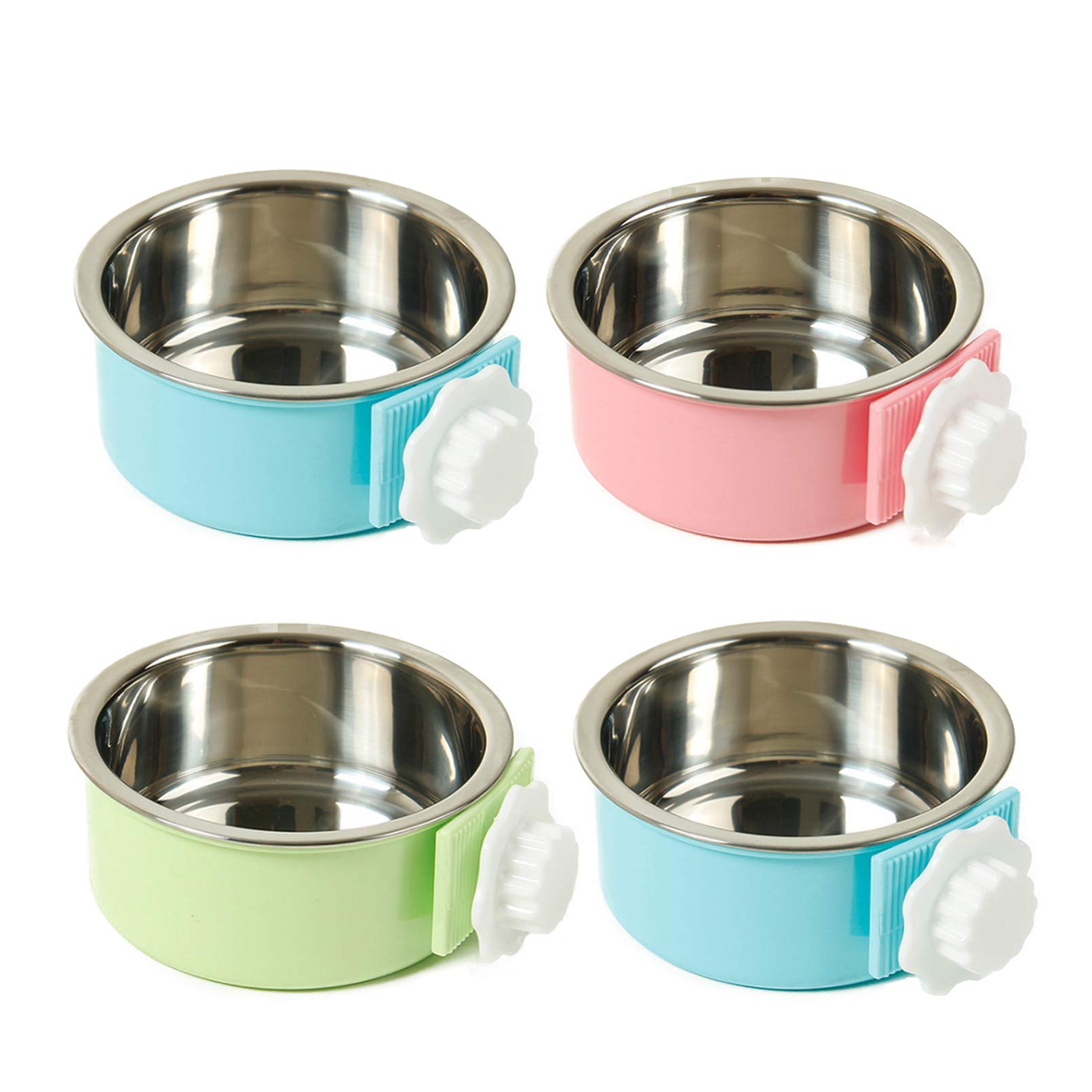 kathson Crate Dog Bowl, Removable Stainless Steel Hanging Pet Cage Bowl Food & Water Feeder Coop Cup for Cat, Puppy, Birds, Rats