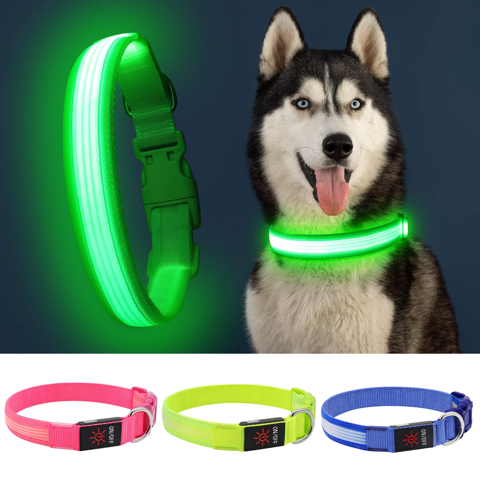 Yfbrite Light Up Dog Collar, Full Adjustable Rechargeable Led Dog Collar, Full Illuminated Dog Collar Light, Bright Dog Collar S