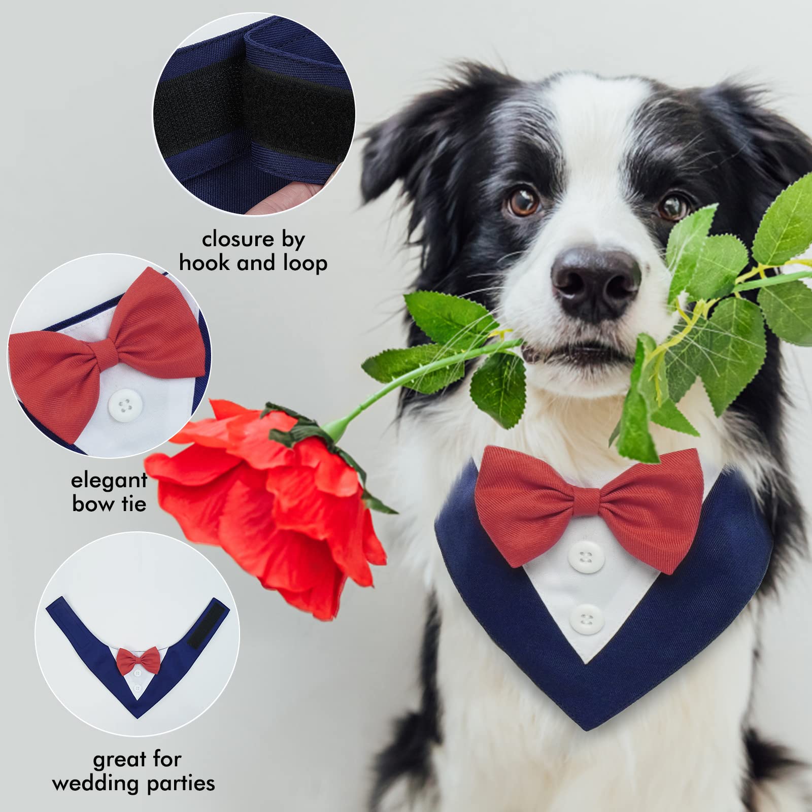 FUAMEY Dog Tuxedo - Formal Dog Wedding Collar with Bow Tie, Party Tux for Small to Large Pets, Blue
