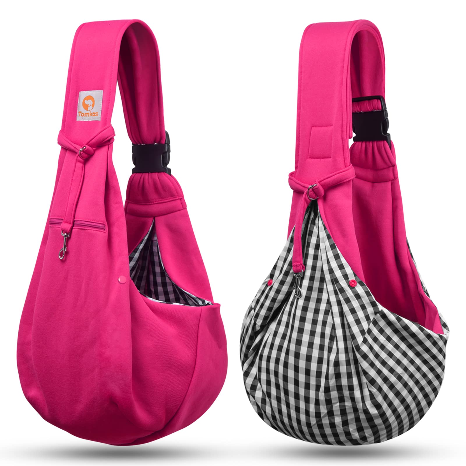 TOMKAS Dog Sling Carrier for Small Dogs, Adjustable Strap, Rose Red, 3-10 lbs, Polyester, Zipper Pocket