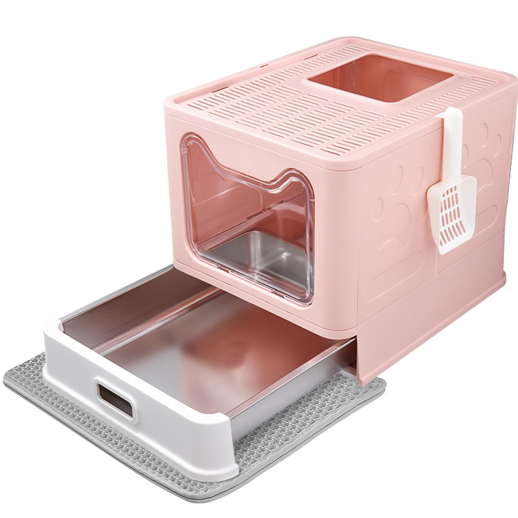 Tehoao Enclosed Cat Litter Box With Lid Top Exit Covered Metal Stainless Steel Litter Box Leak Proof & Odorless Easy To Clean In